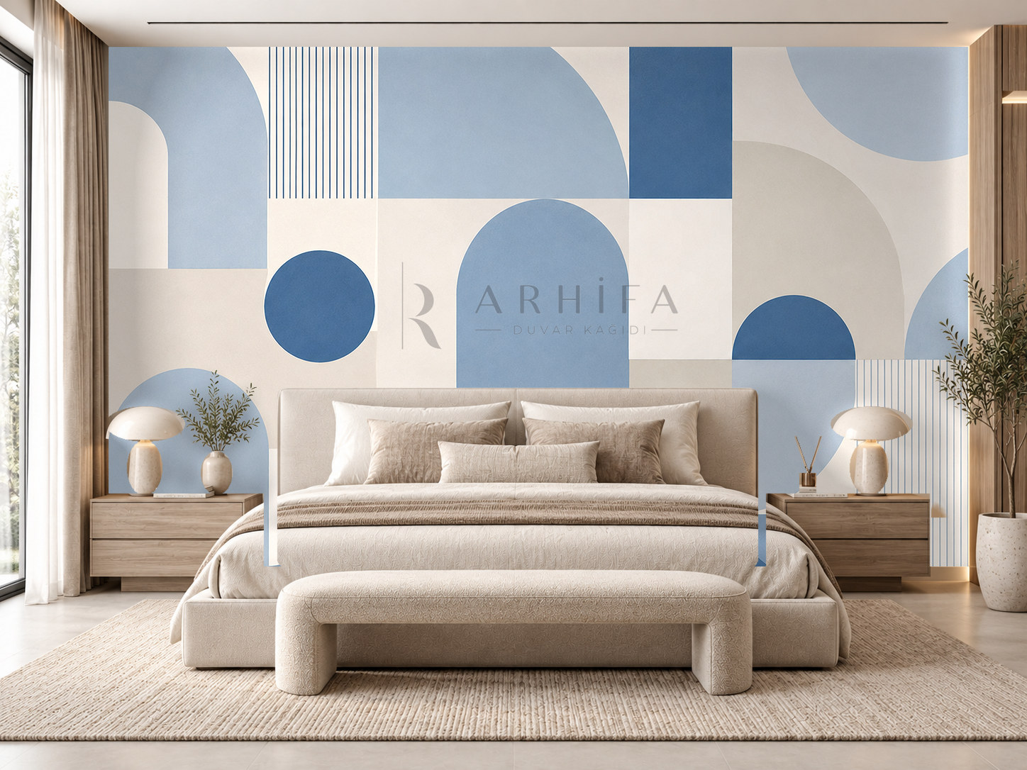 — Blue Nordic Geometry Duvar Kağıdı (MGB-012) – görsel 1