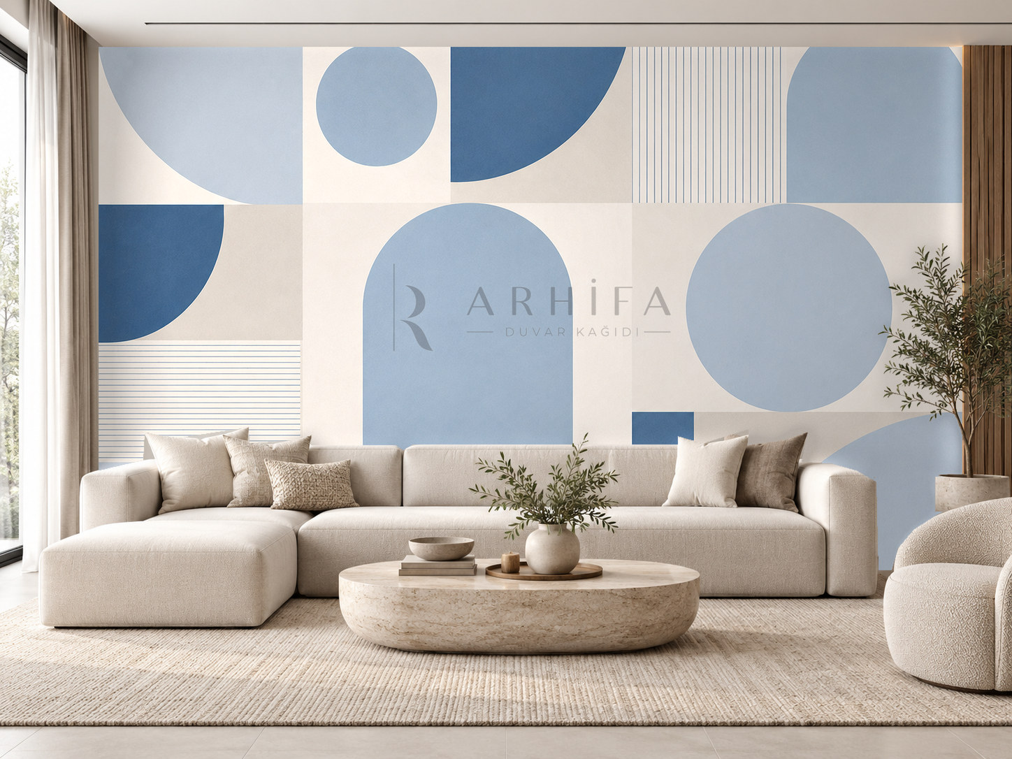— Blue Balanced Shapes Duvar Kağıdı (MGB-013) – görsel 1