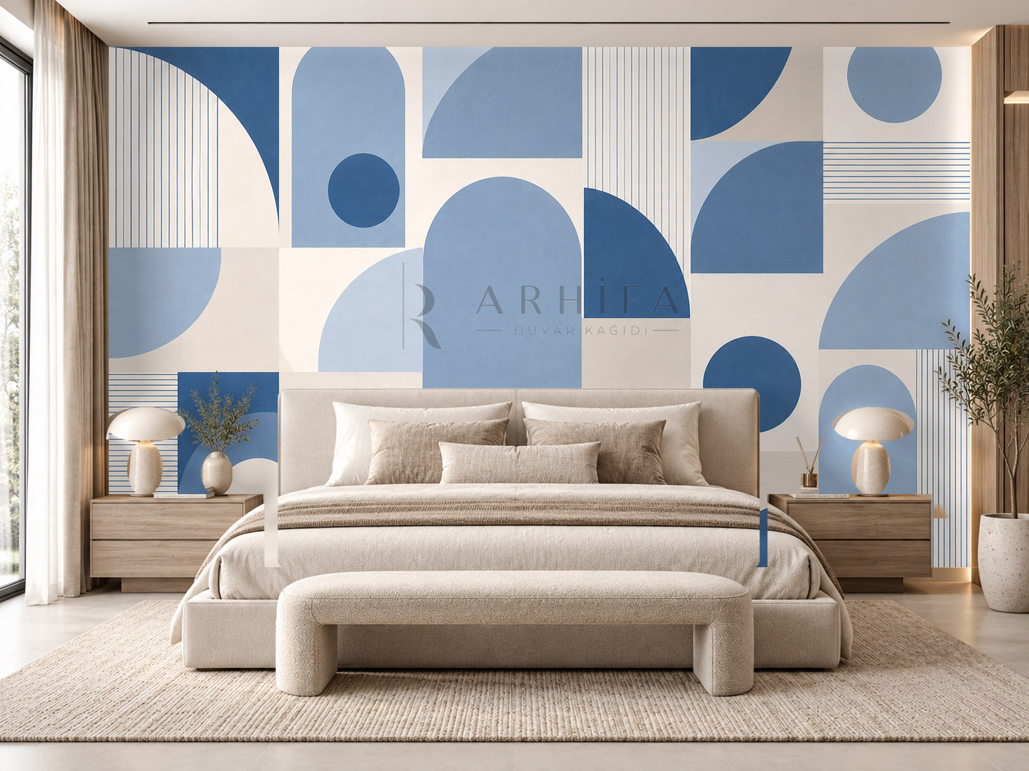 — Blue Geometric Signature Duvar Kağıdı (MGB-015) – görsel 1