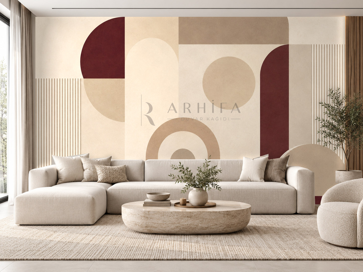 — Burgundy Linear Balance Duvar Kağıdı (MGR-001) – görsel 1
