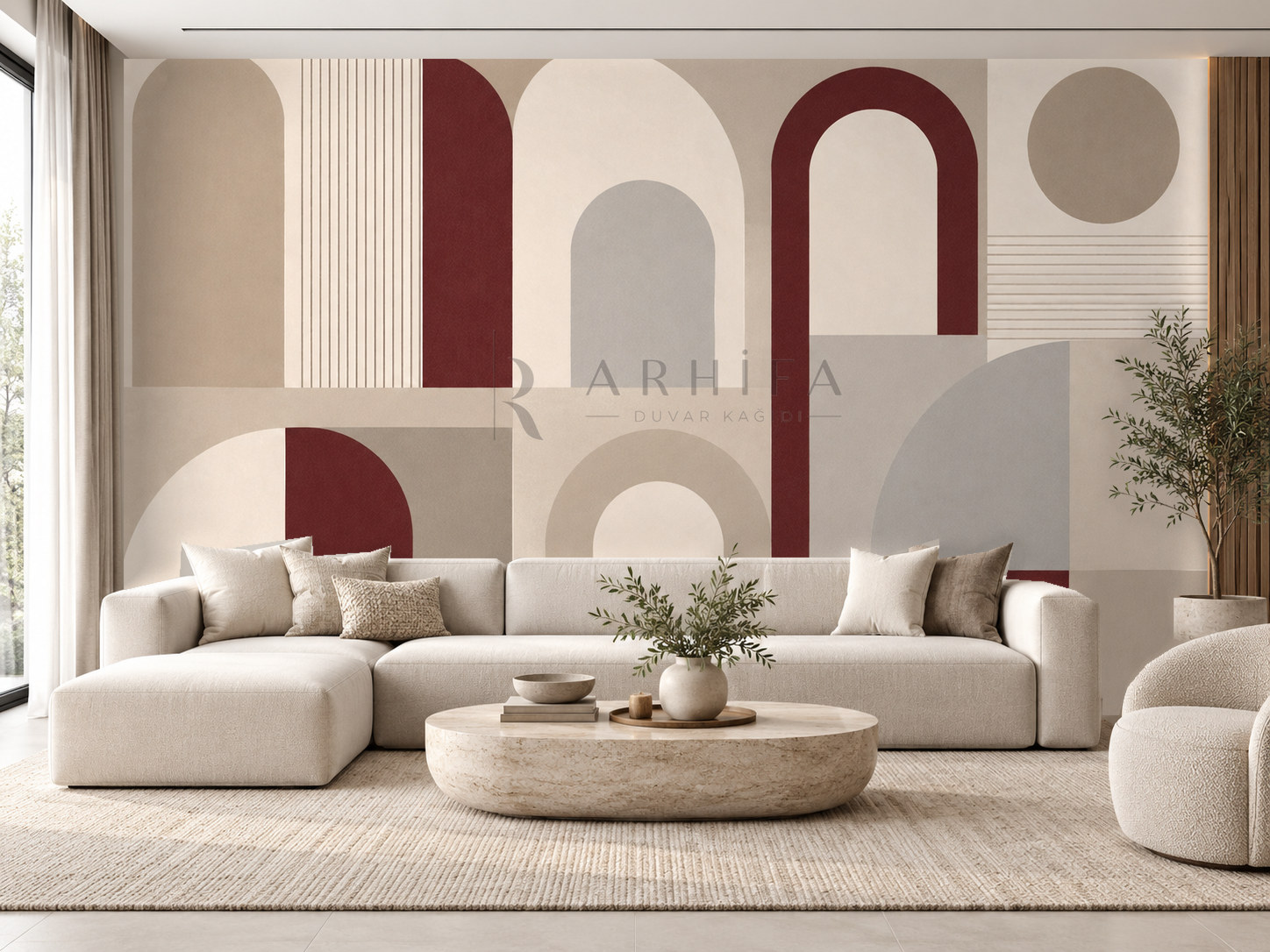 — Burgundy Modern Arches Duvar Kağıdı (MGR-003) – görsel 1