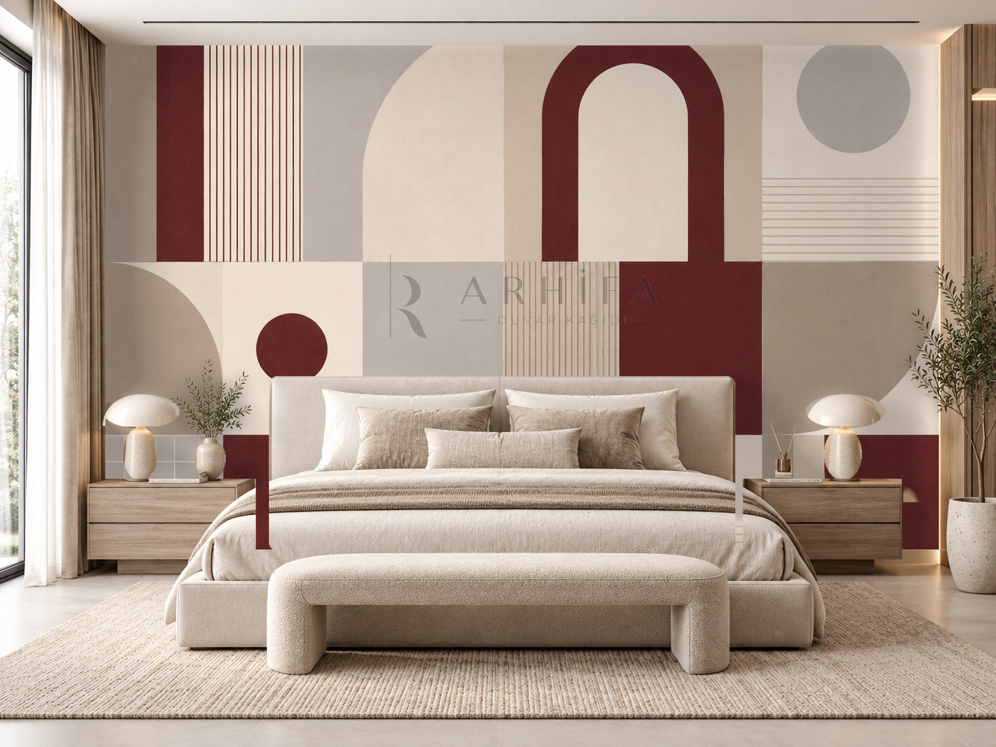 — Burgundy Quiet Grid Duvar Kağıdı (MGR-004) – görsel 1