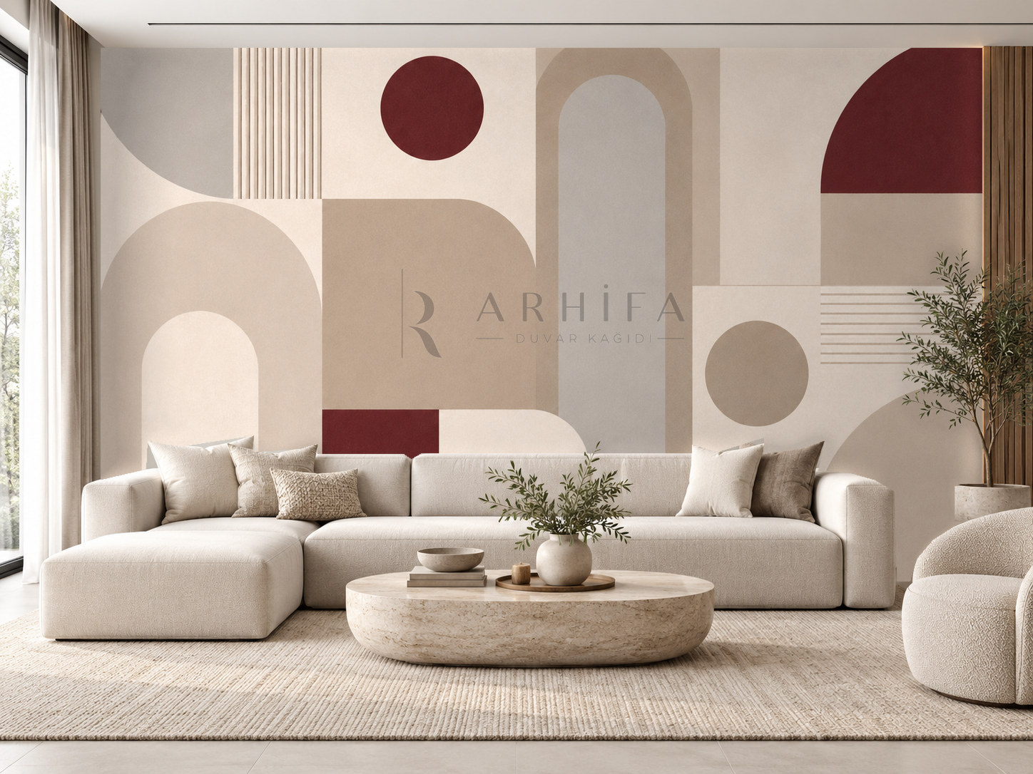 — Burgundy Neutral Forms Duvar Kağıdı (MGR-005) – görsel 1