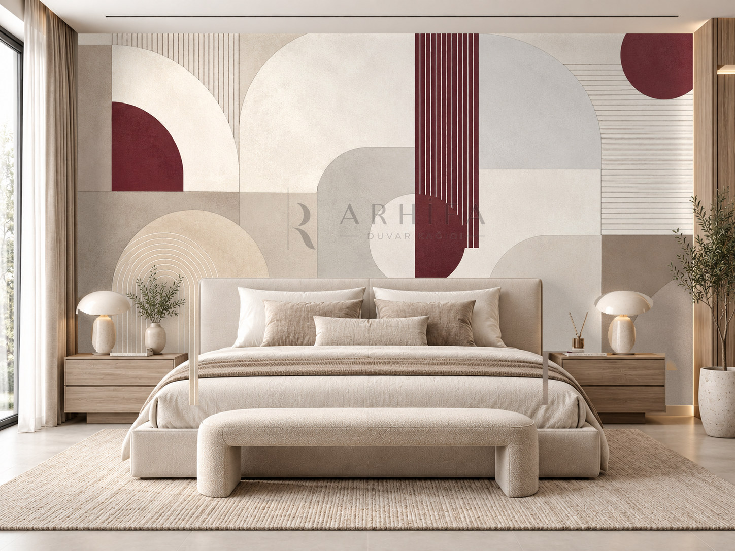— Burgundy Offset Lines Duvar Kağıdı (MGR-006) – görsel 1