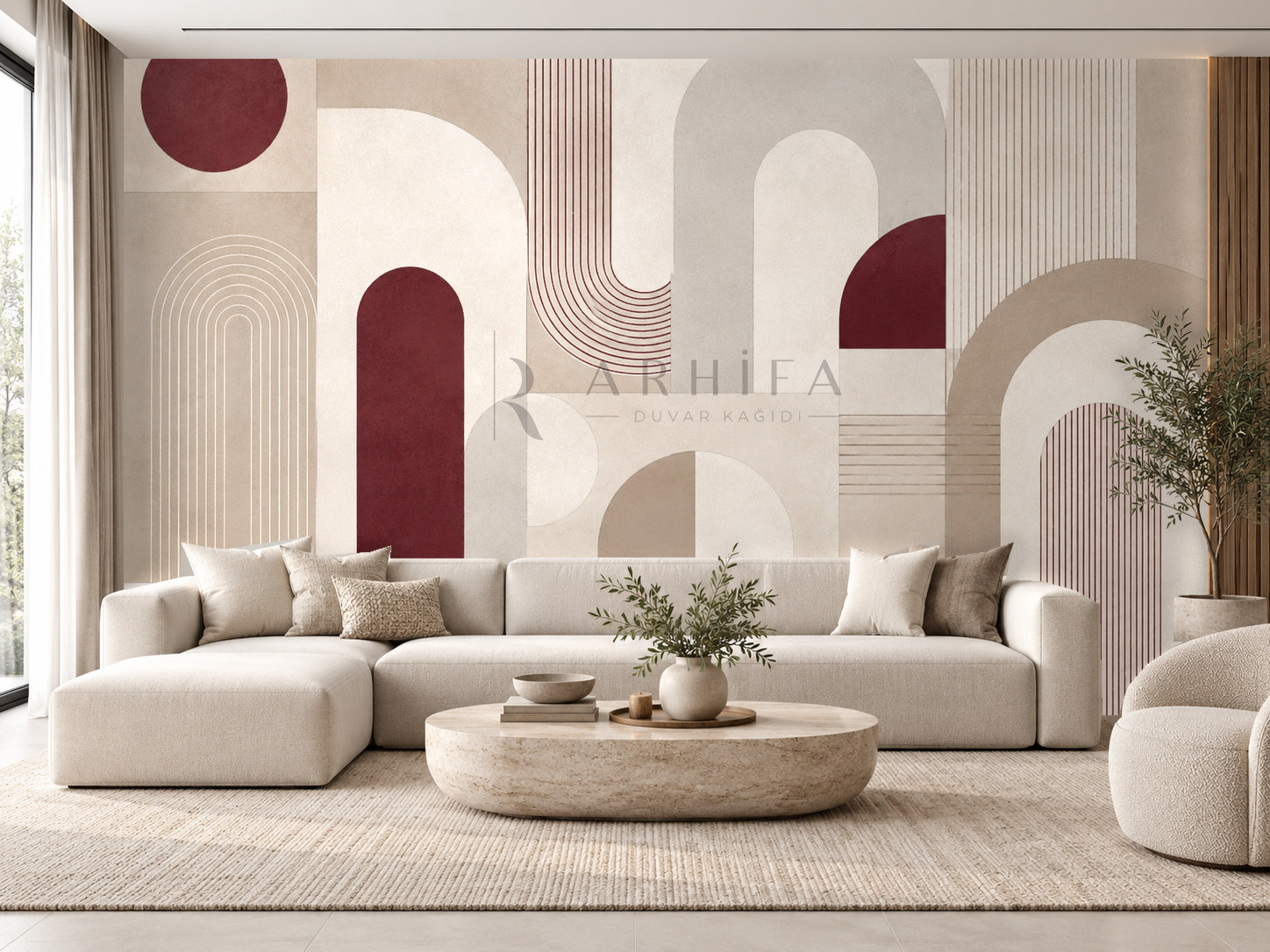 — Burgundy Architectural Rhythm Duvar Kağıdı (MGR-007) – görsel 1