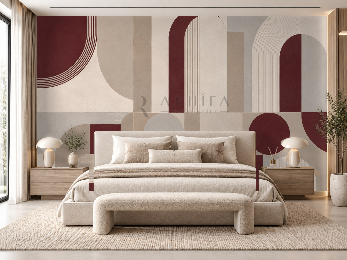 — Burgundy Structured Curve Duvar Kağıdı (MGR-009) – görsel 1