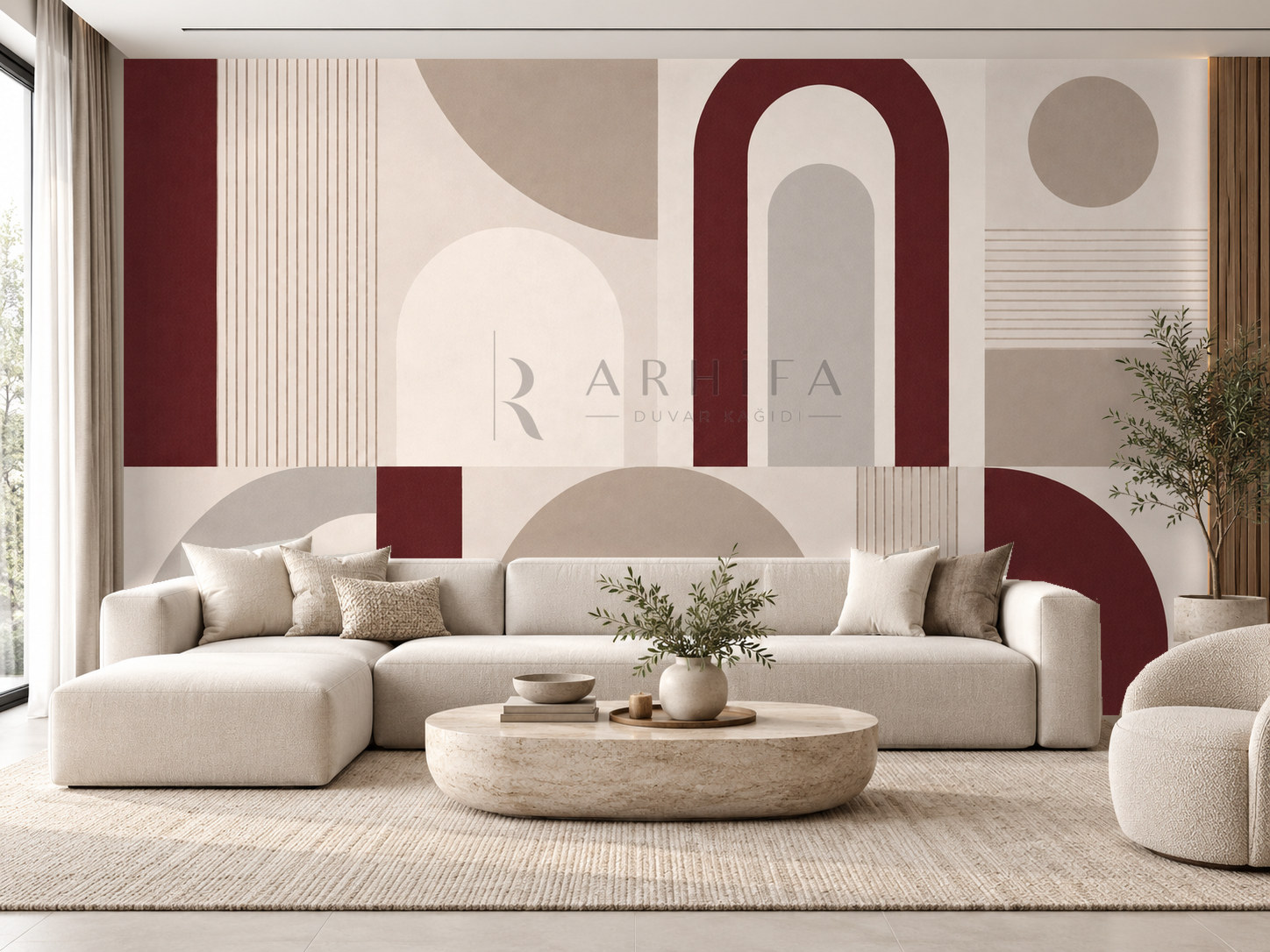 — Burgundy Nordic Geometry Duvar Kağıdı (MGR-012) – görsel 1