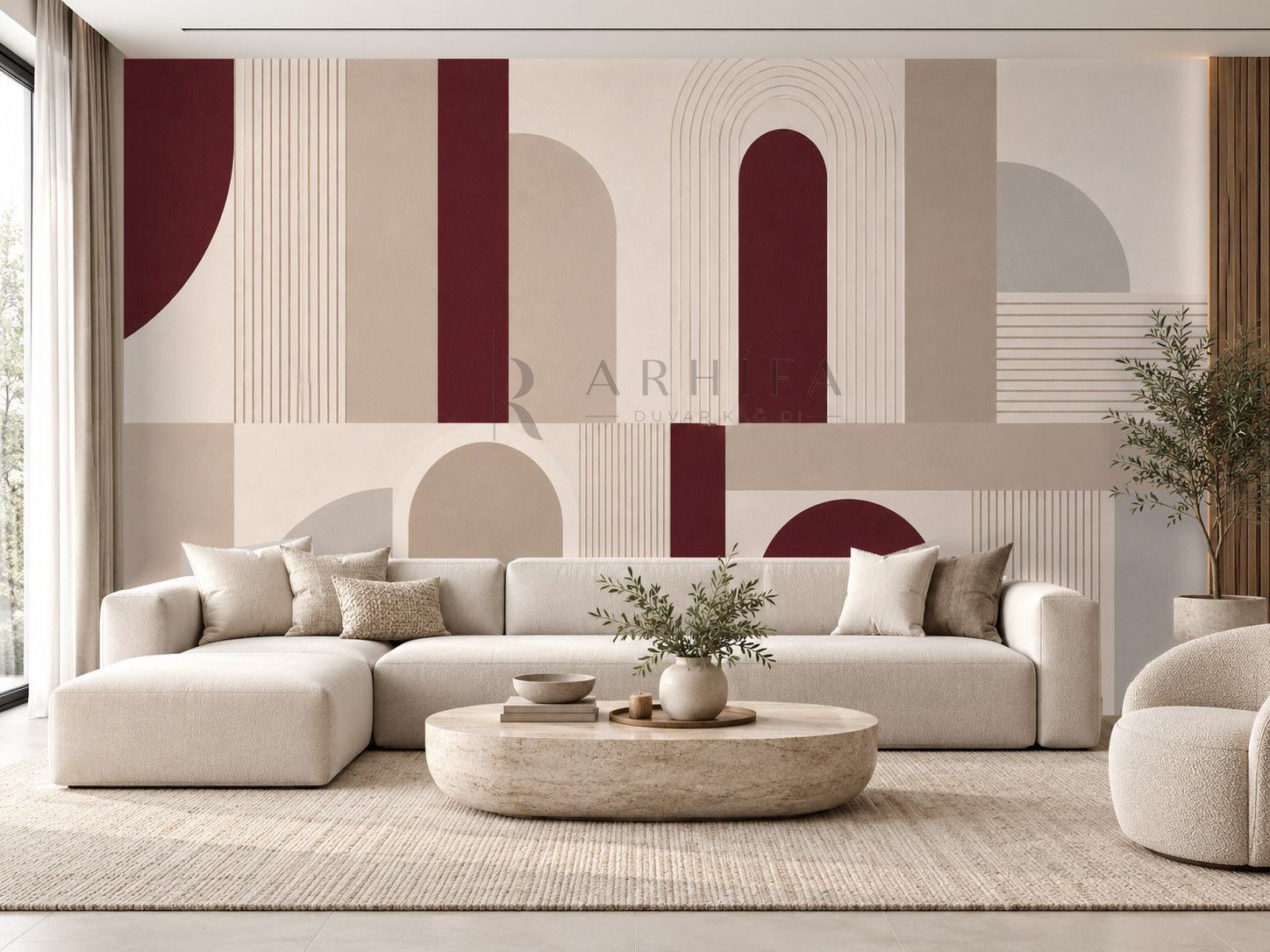 — Burgundy Linear Structure Duvar Kağıdı (MGR-014) – görsel 1