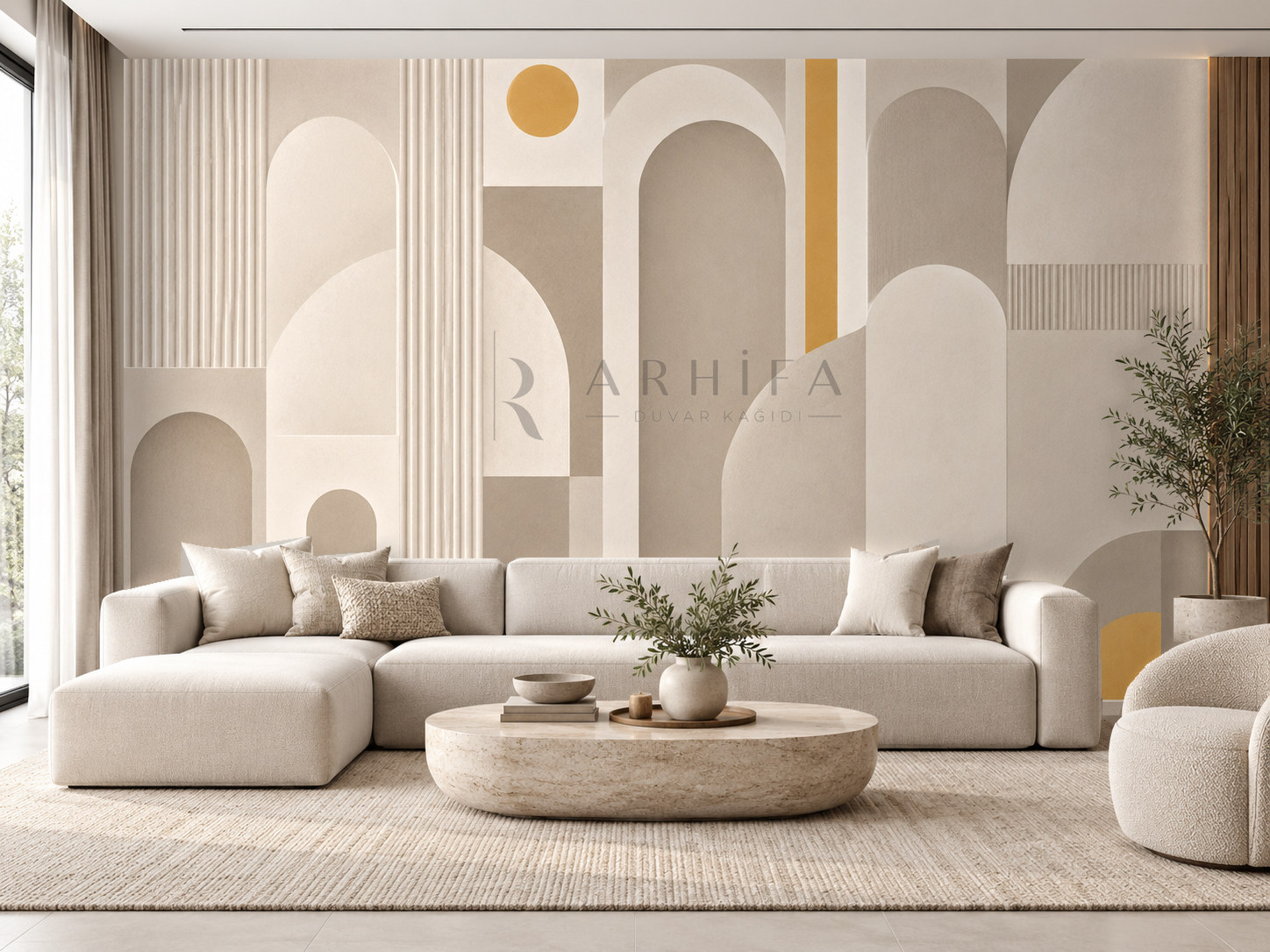 — Greige Architectural Rhythm Duvar Kağıdı (MGG-007) – görsel 1