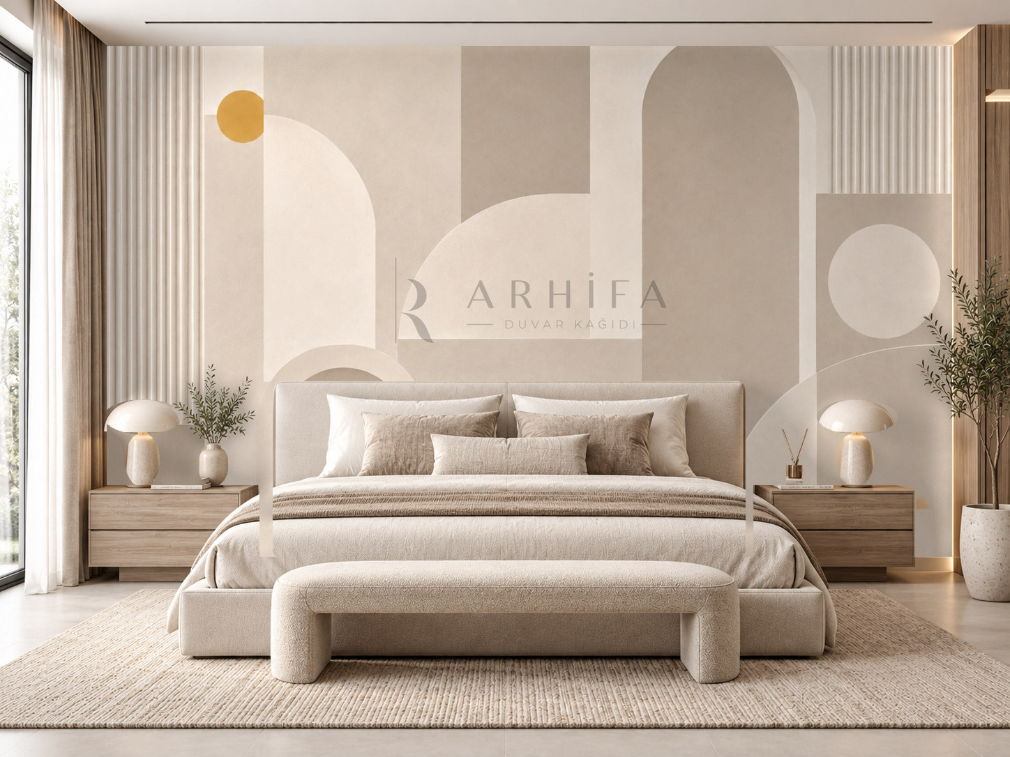 — Greige Calm Geometry Duvar Kağıdı (MGG-008) – görsel 1