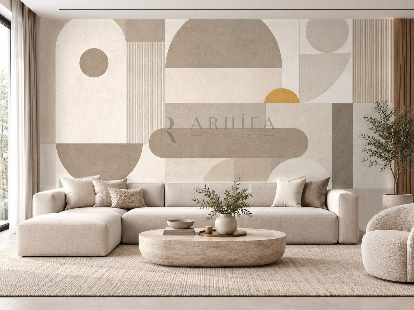 — Greige Nordic Geometry Duvar Kağıdı (MGG-012) – görsel 1