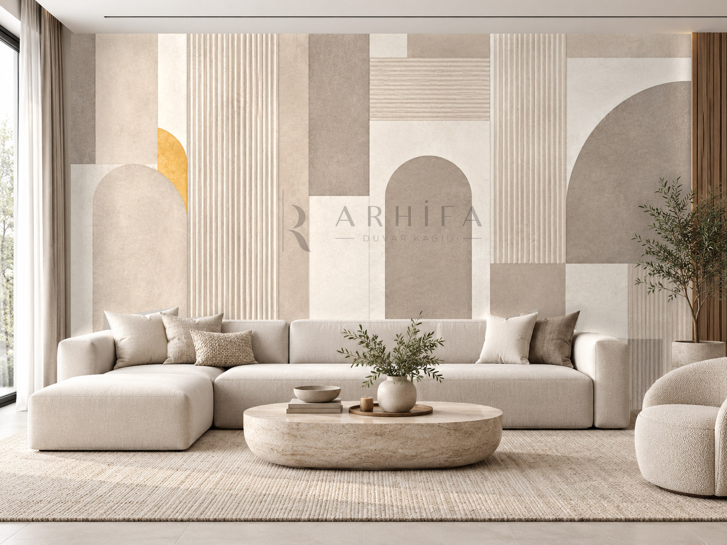 — Greige Linear Structure Duvar Kağıdı (MGG-014) – görsel 1
