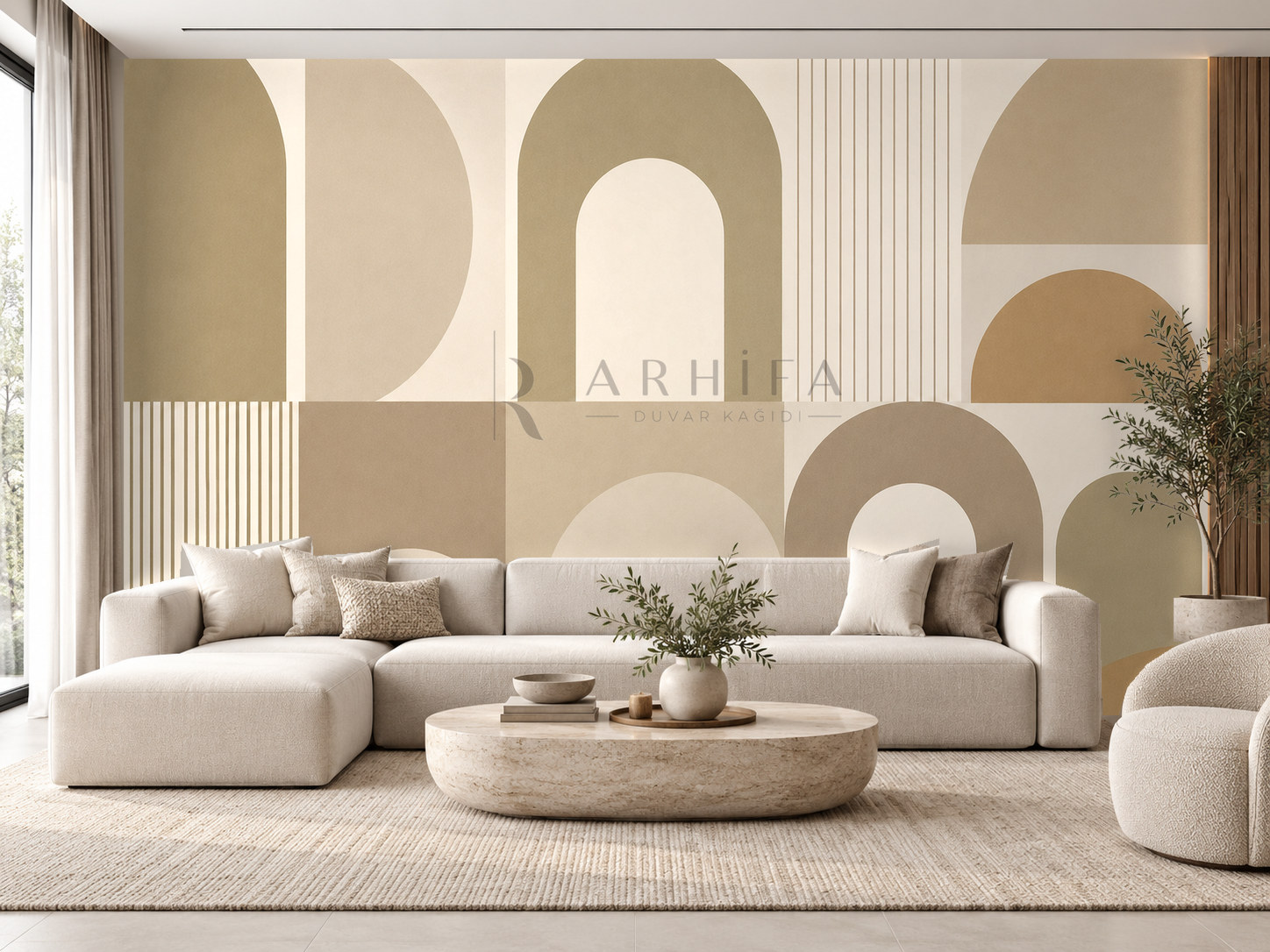 — Khaki Modern Arches Duvar Kağıdı (MGK-003) – görsel 1