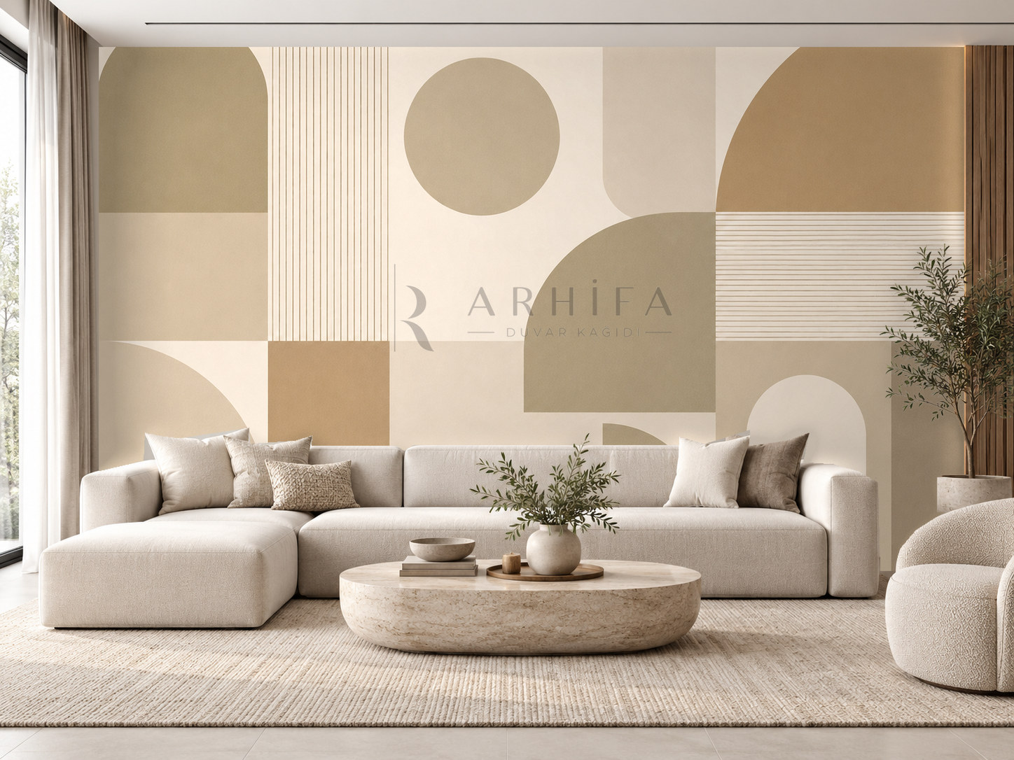 — Khaki Neutral Forms Duvar Kağıdı (MGK-005) – görsel 1