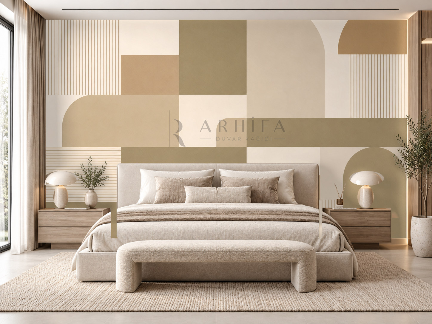 — Khaki Offset Lines Duvar Kağıdı (MGK-006) – görsel 1