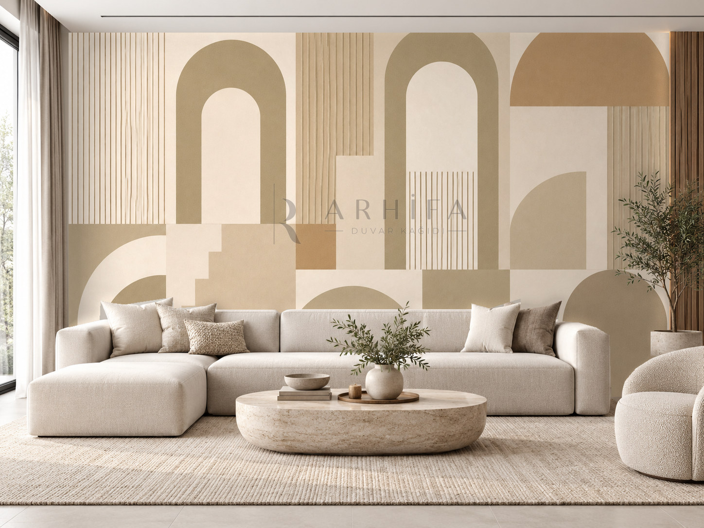 — Khaki Architectural Rhythm Duvar Kağıdı (MGK-007) – görsel 1