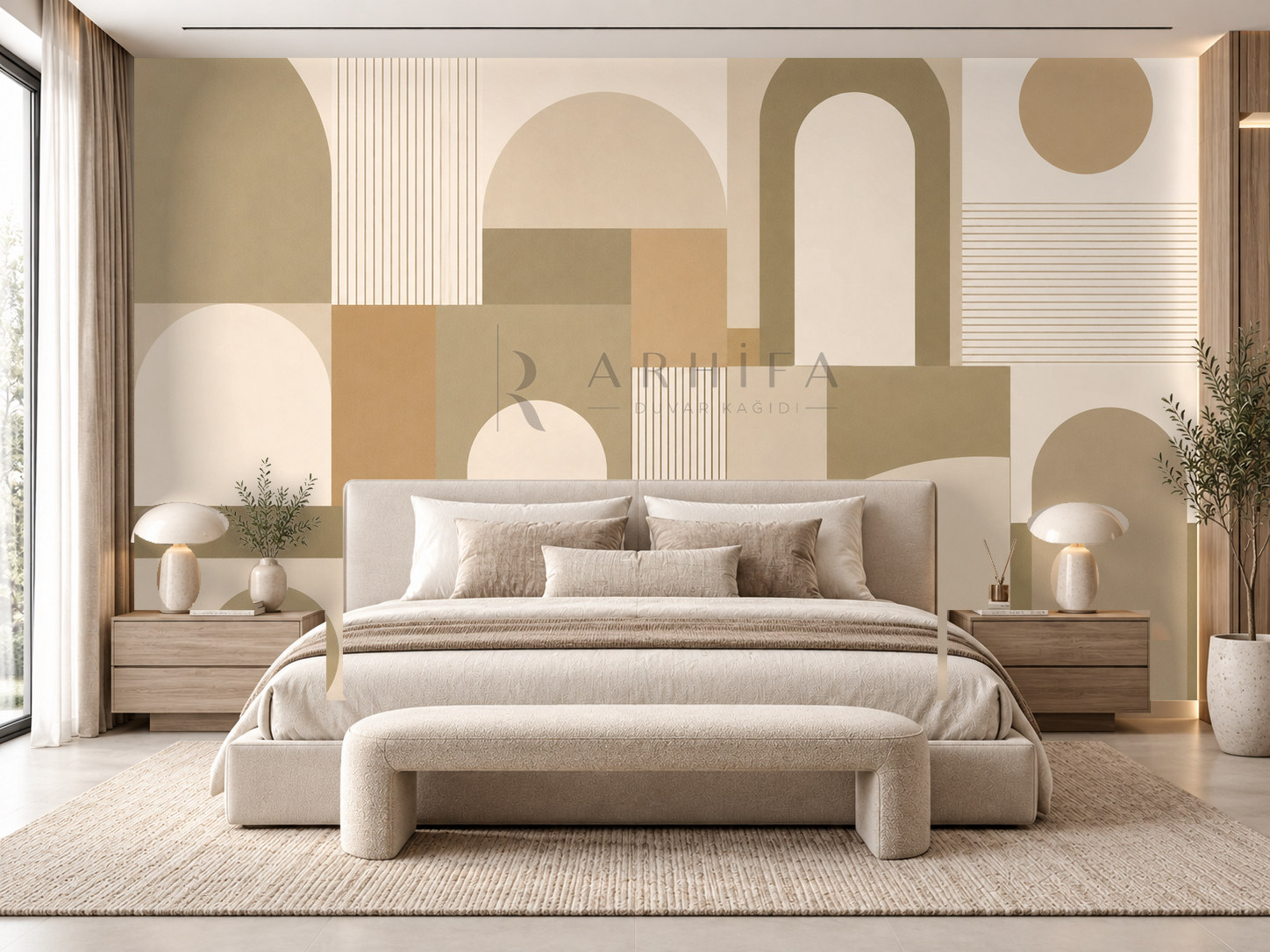 — Khaki Calm Geometry Duvar Kağıdı (MGK-008) – görsel 1