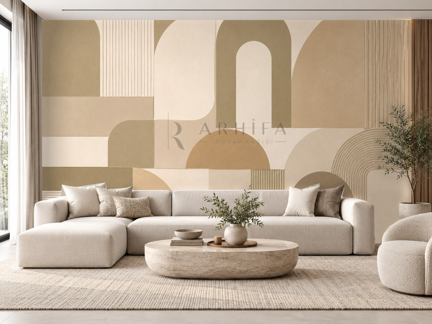 — Khaki Structured Curve Duvar Kağıdı (MGK-009) – görsel 1