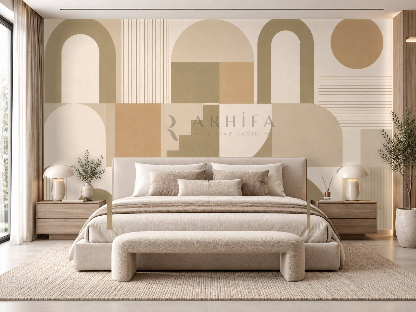 — Khaki Nordic Geometry Duvar Kağıdı (MGK-012) – görsel 1