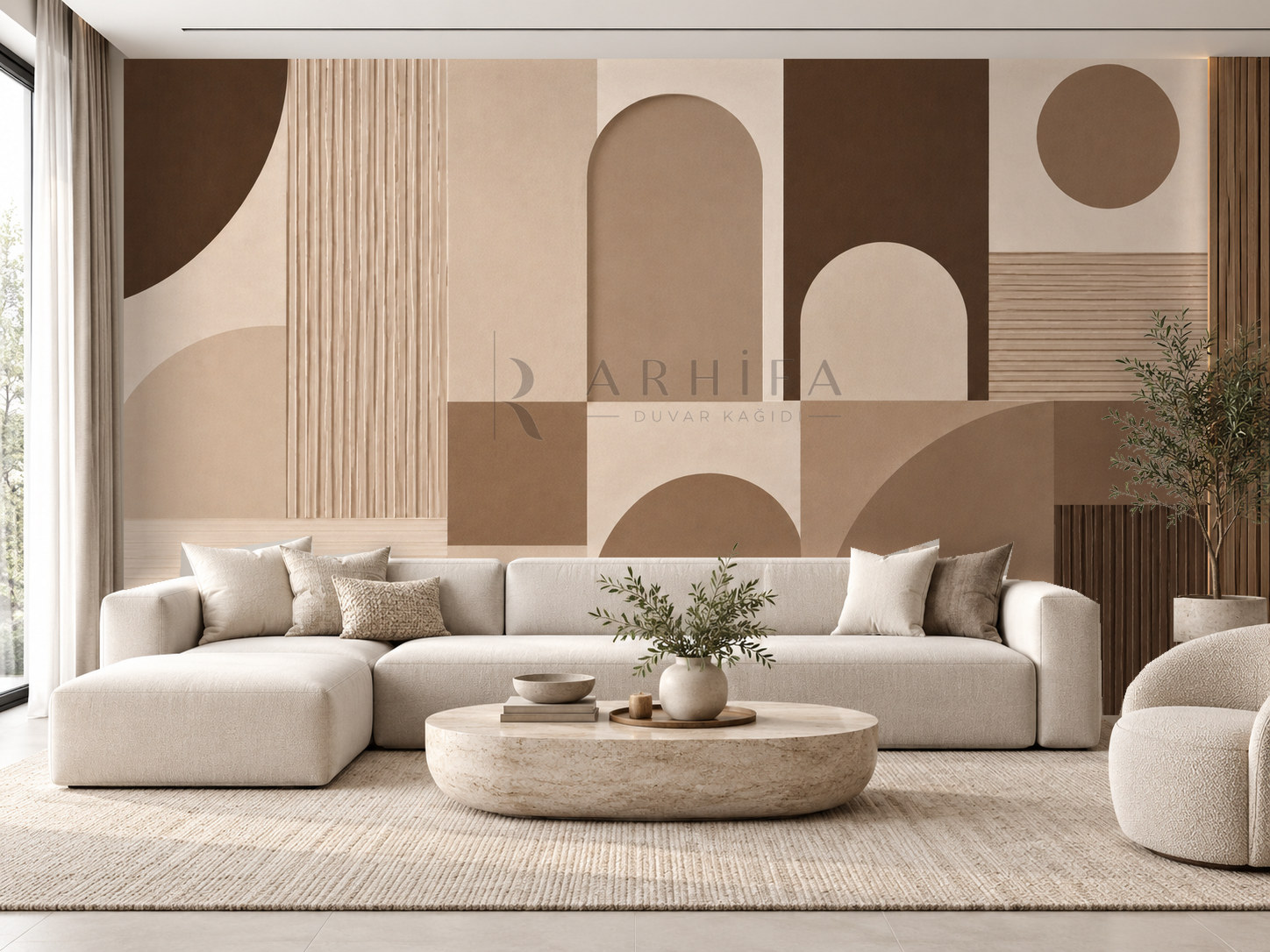 — Mocha Calm Geometry Duvar Kağıdı (MGM-008) – görsel 1