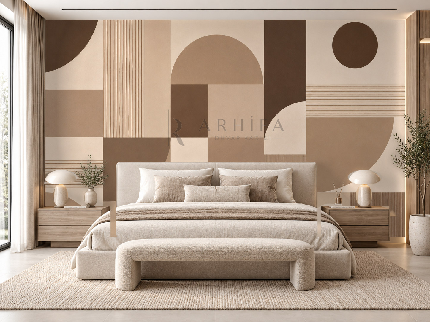 — Mocha Calm Geometry Duvar Kağıdı (MGM-008A) – görsel 1