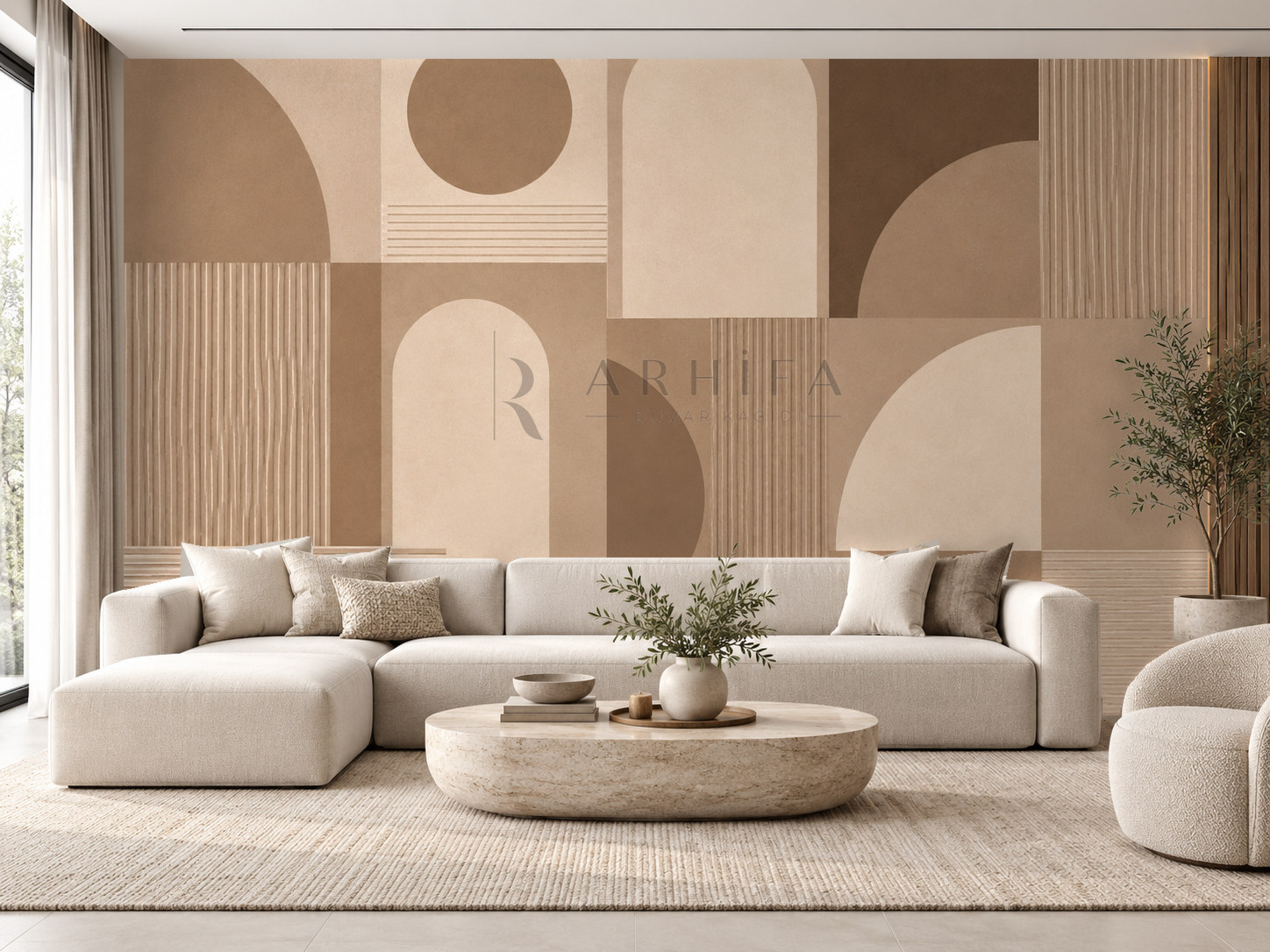 — Mocha Nordic Geometry Duvar Kağıdı (MGM-012) – görsel 1