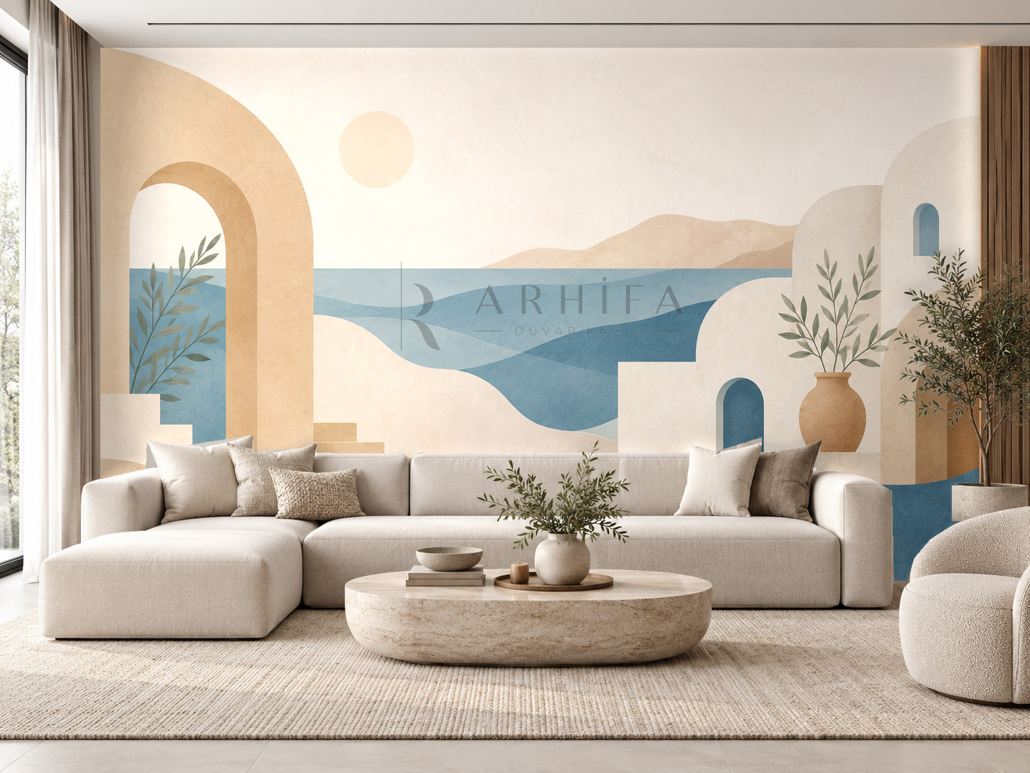 Mediterranean Coast (Akdeniz renk paleti ve mimari formlar) Duvar Kağıdı (CC-008) – görsel 1
