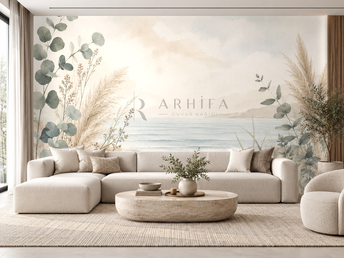 Coastal Botanica (okaliptüs, pampas ve sahil bitkileri) Duvar Kağıdı (CC-010) – görsel 1