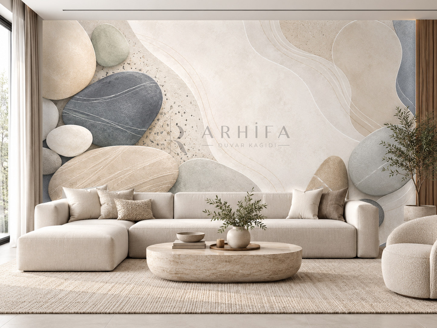 Pebble Beach (çakıl taşlarından ilham alan soyut kompozisyon) Duvar Kağıdı (CC-012) – görsel 1