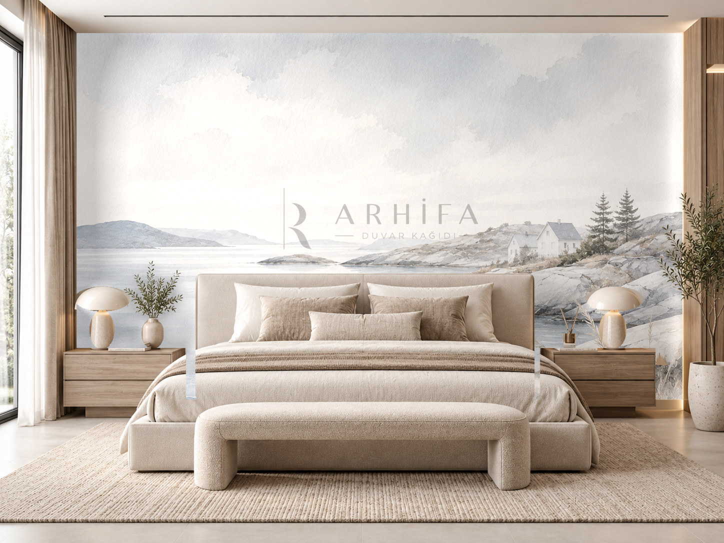 Nordic Coast (İskandinav sahilleri, açık tonlar ve sade formlar) Duvar Kağıdı (CC-015) – görsel 1