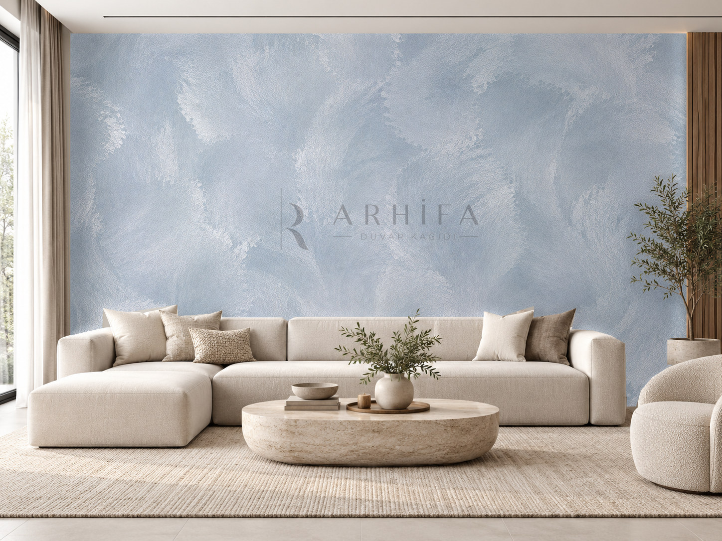 — Dusty Blue Silk Duvar Kağıdı (SPC-008) – görsel 1