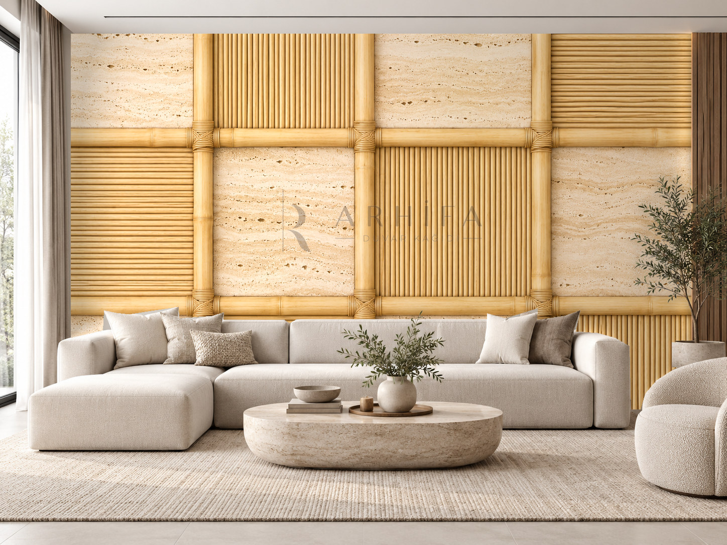 — Bamboo & Travertine Duvar Kağıdı (RW-003) – görsel 1
