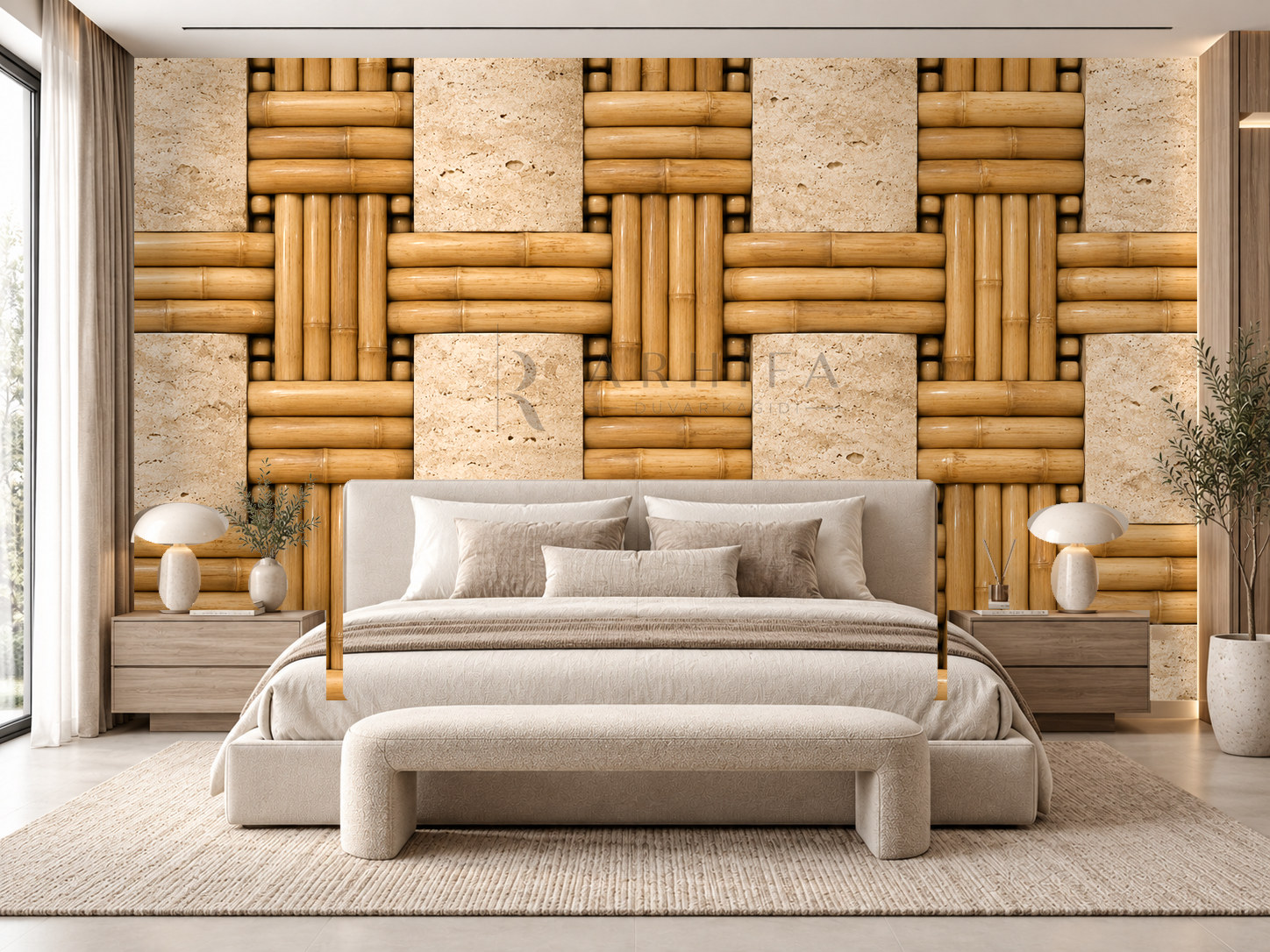 — Bamboo & Travertine Duvar Kağıdı (RW-003A) – görsel 1