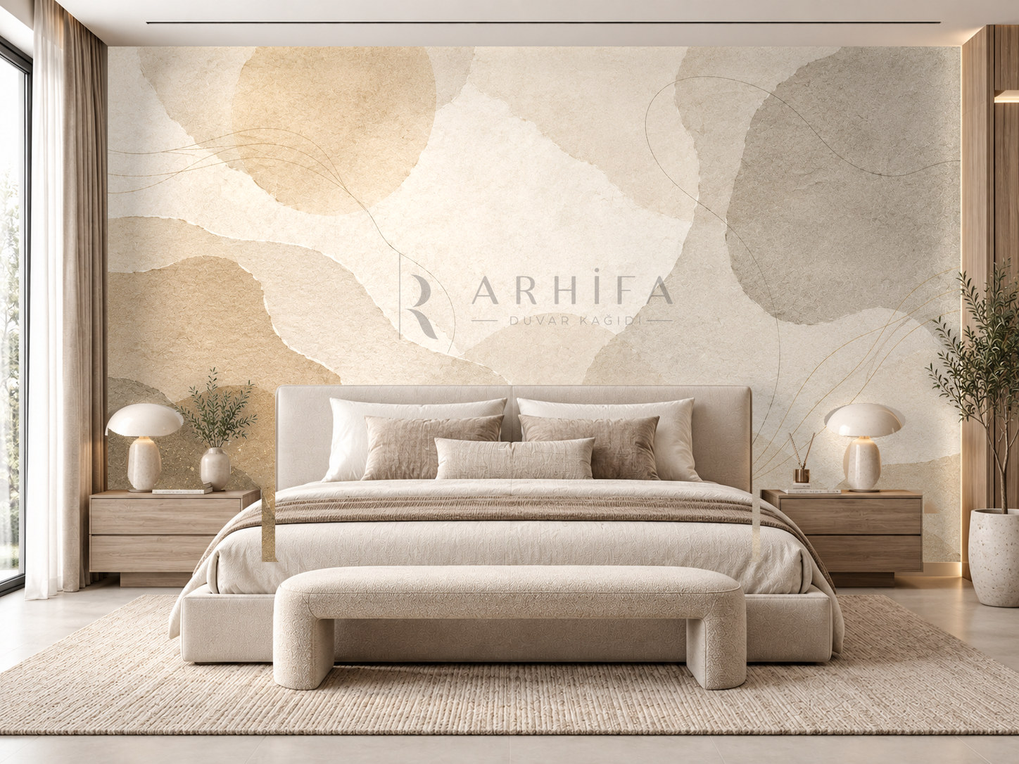 Paper Forms (Washi kağıdı hissi veren organik soyut şekiller) Duvar Kağıdı (JP-008) – görsel 1