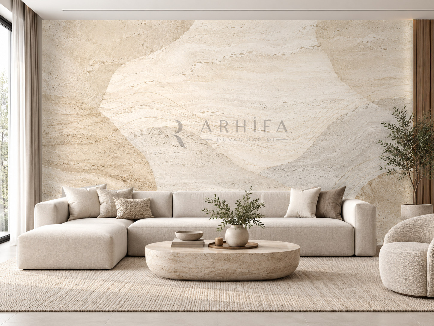 Travertine Zen (Traverten ve doğal mineral dokuları) Duvar Kağıdı (JP-009) – görsel 1