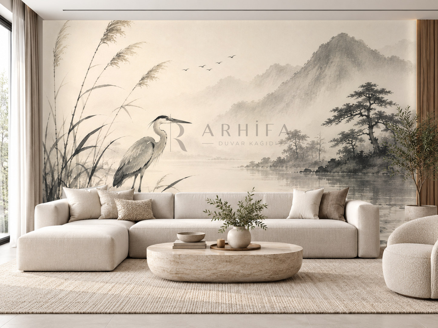 — Heron & Reeds Duvar Kağıdı (JI-011) – görsel 1