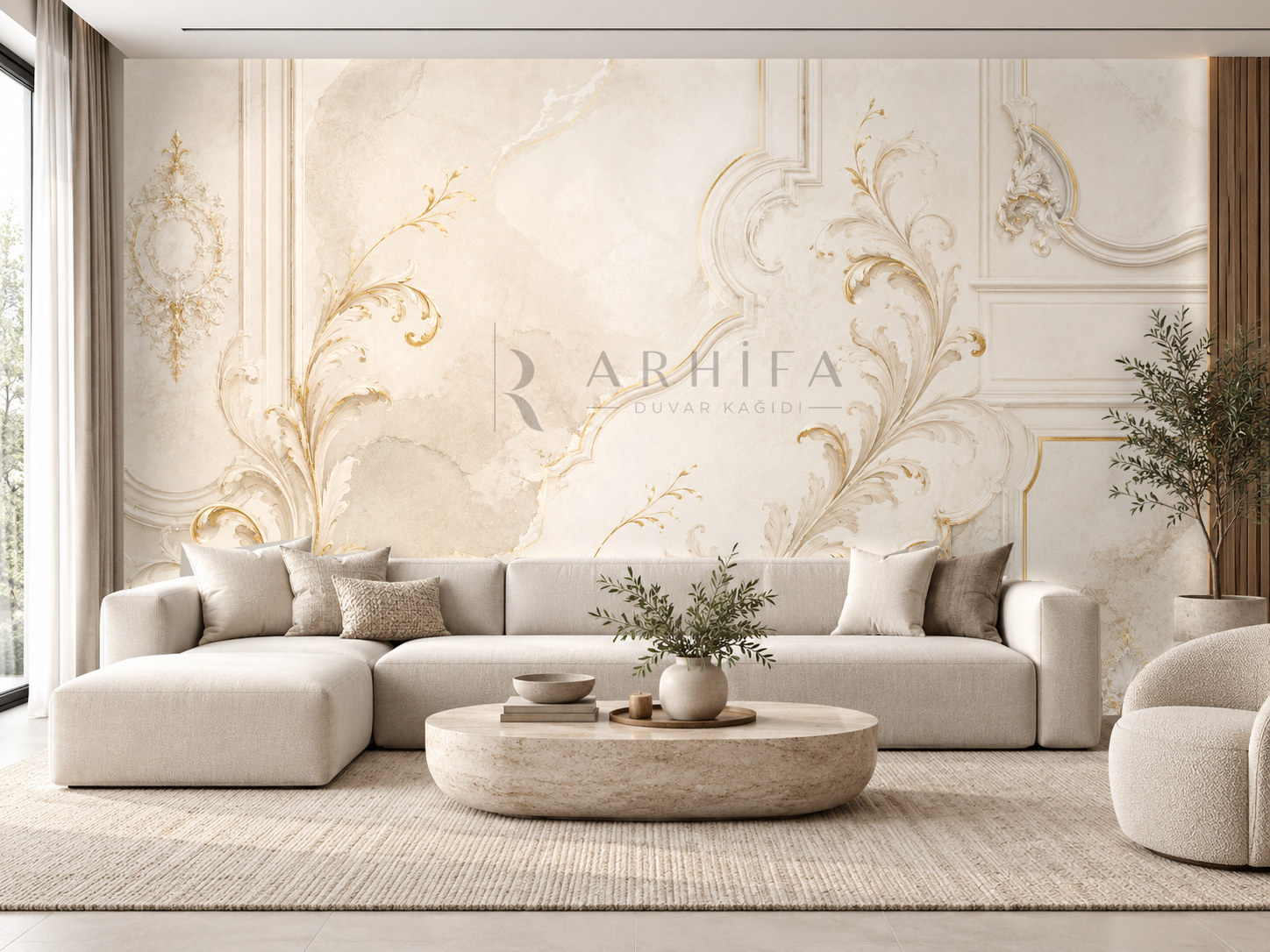 Versailles Elegance (Fransız klasik süslemeleri ve modern sadelik) Duvar Kağıdı (LC-002) – görsel 1