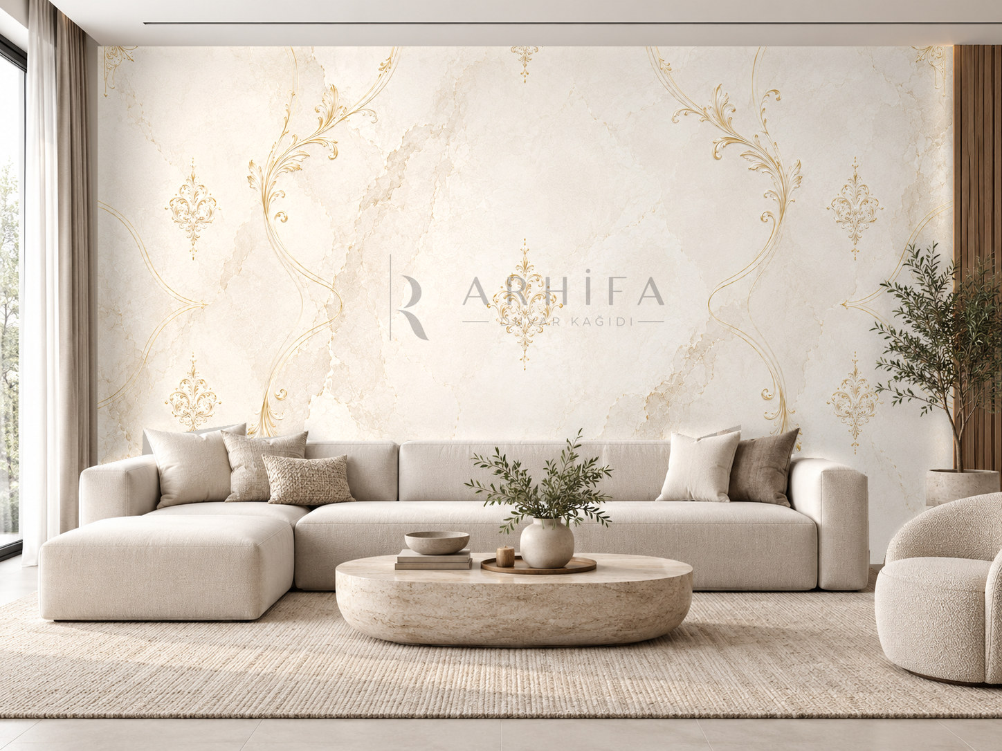 Golden Ornament (Minimal klasik motifler ve altın detaylar) Duvar Kağıdı (LC-004) – görsel 1