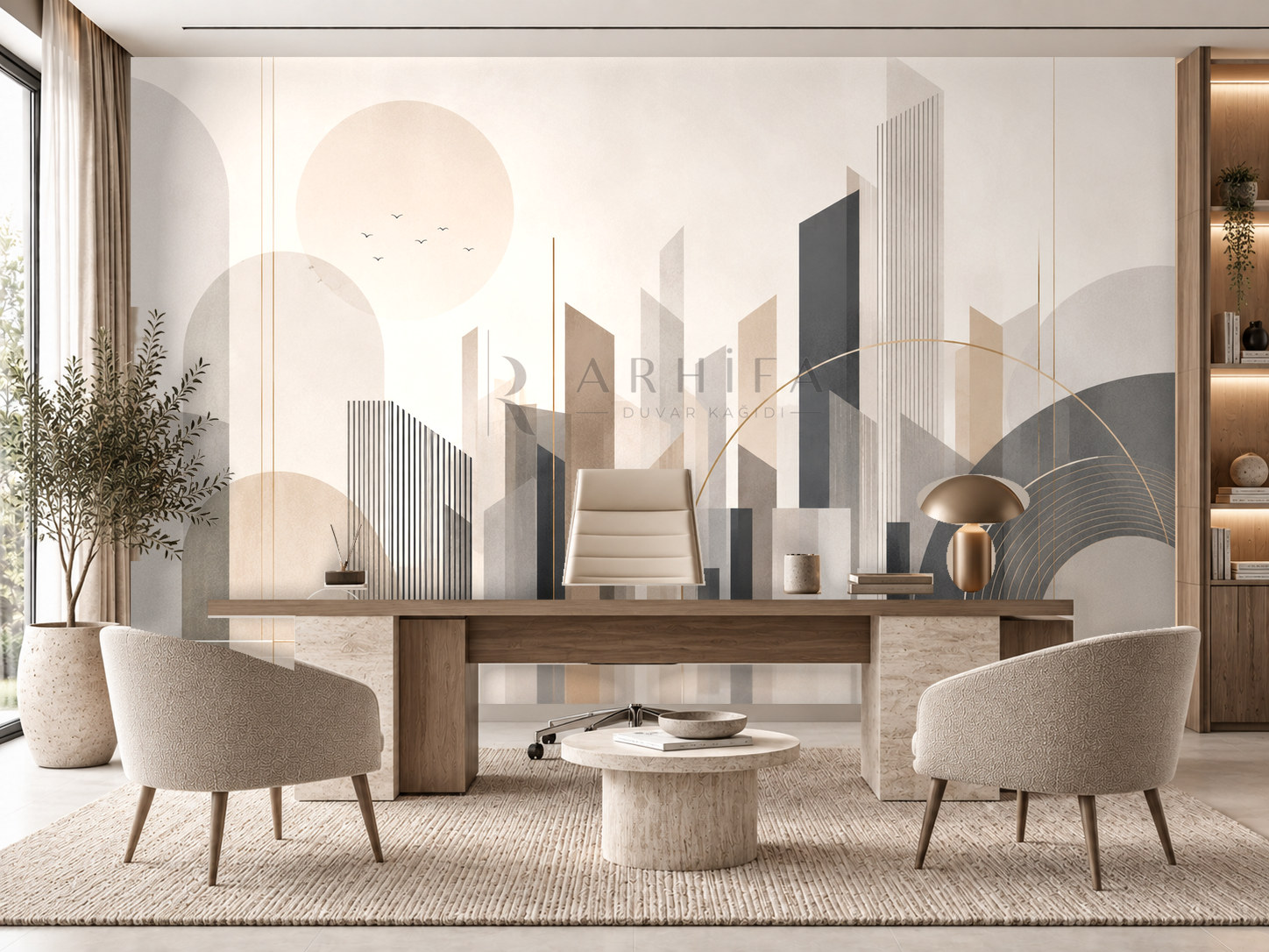 Abstract Skyline (modern şehir silüetinden ilham alan soyut tasarım) Duvar Kağıdı (OC-013) – görsel 1