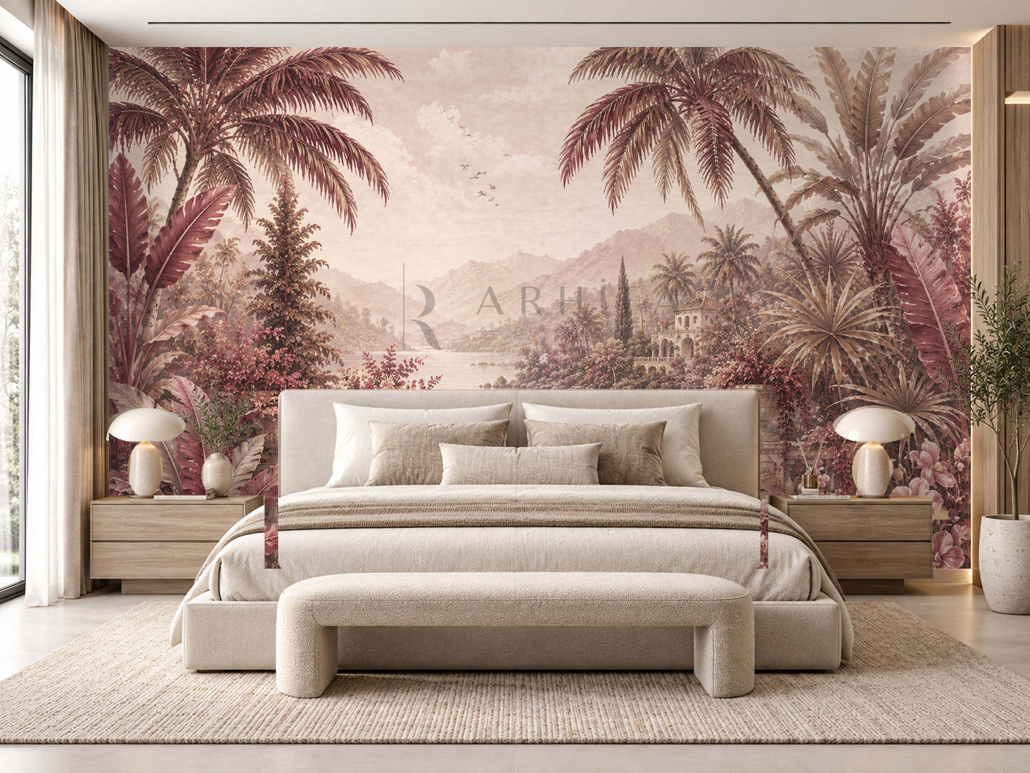 — Burgundy Tropical Garden Duvar Kağıdı (FMB-005) – görsel 1