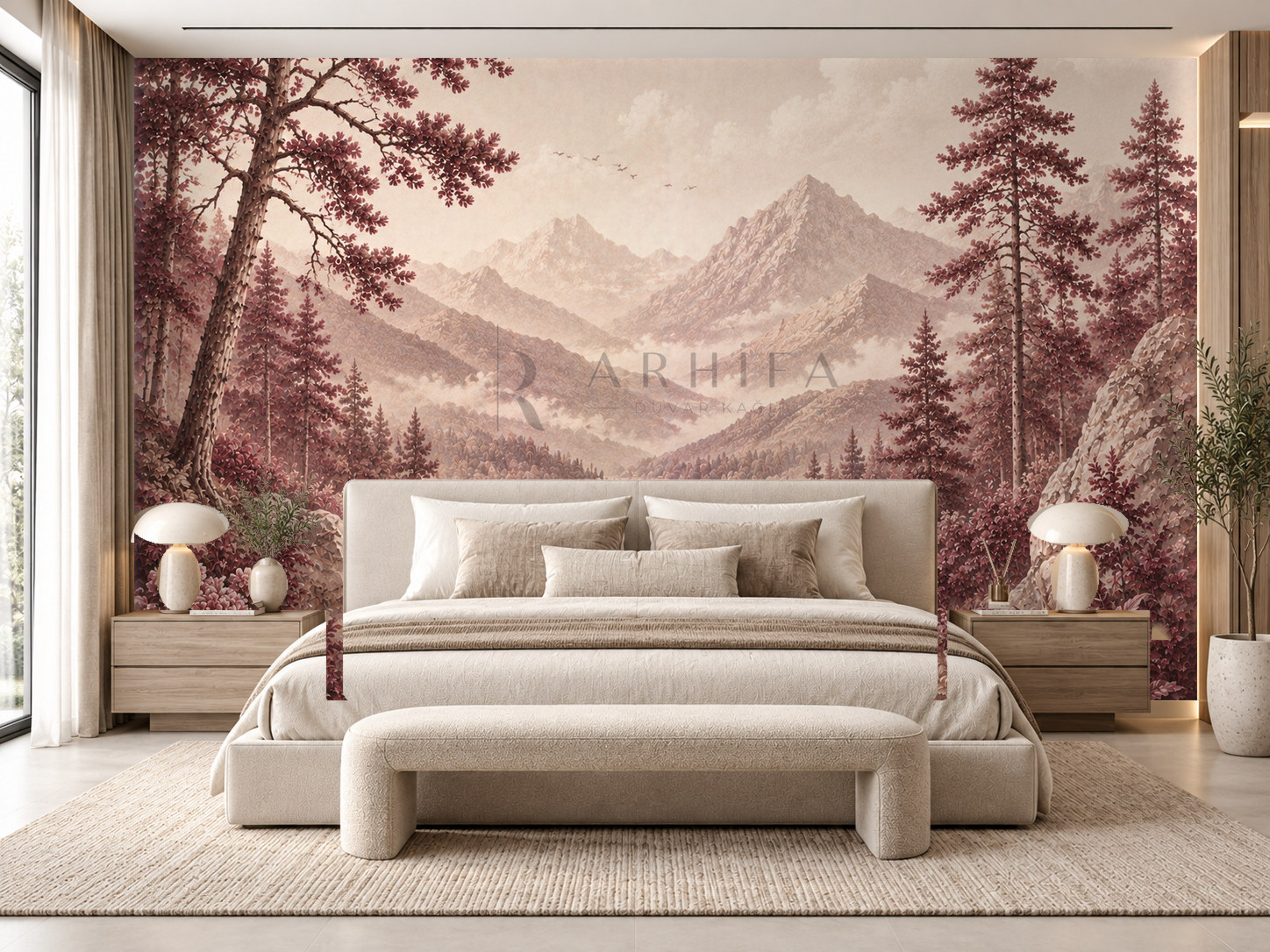 — Burgundy Pine Valley Duvar Kağıdı (FMB-007) – görsel 1
