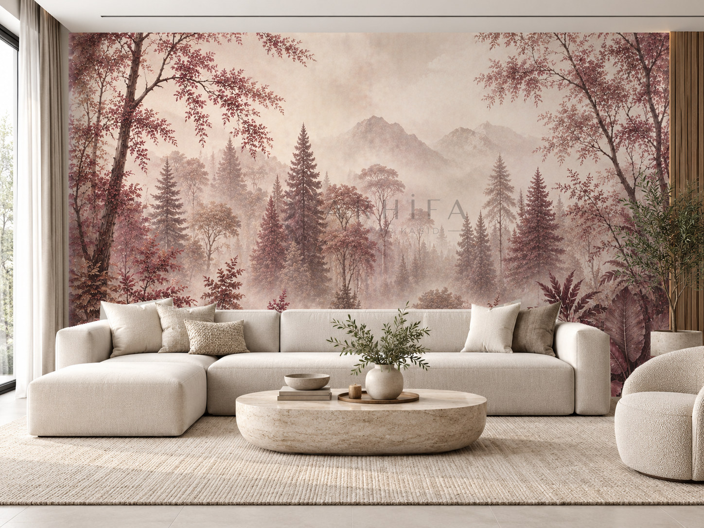 — Misty Burgundy Forest Duvar Kağıdı (FMB-009) – görsel 1