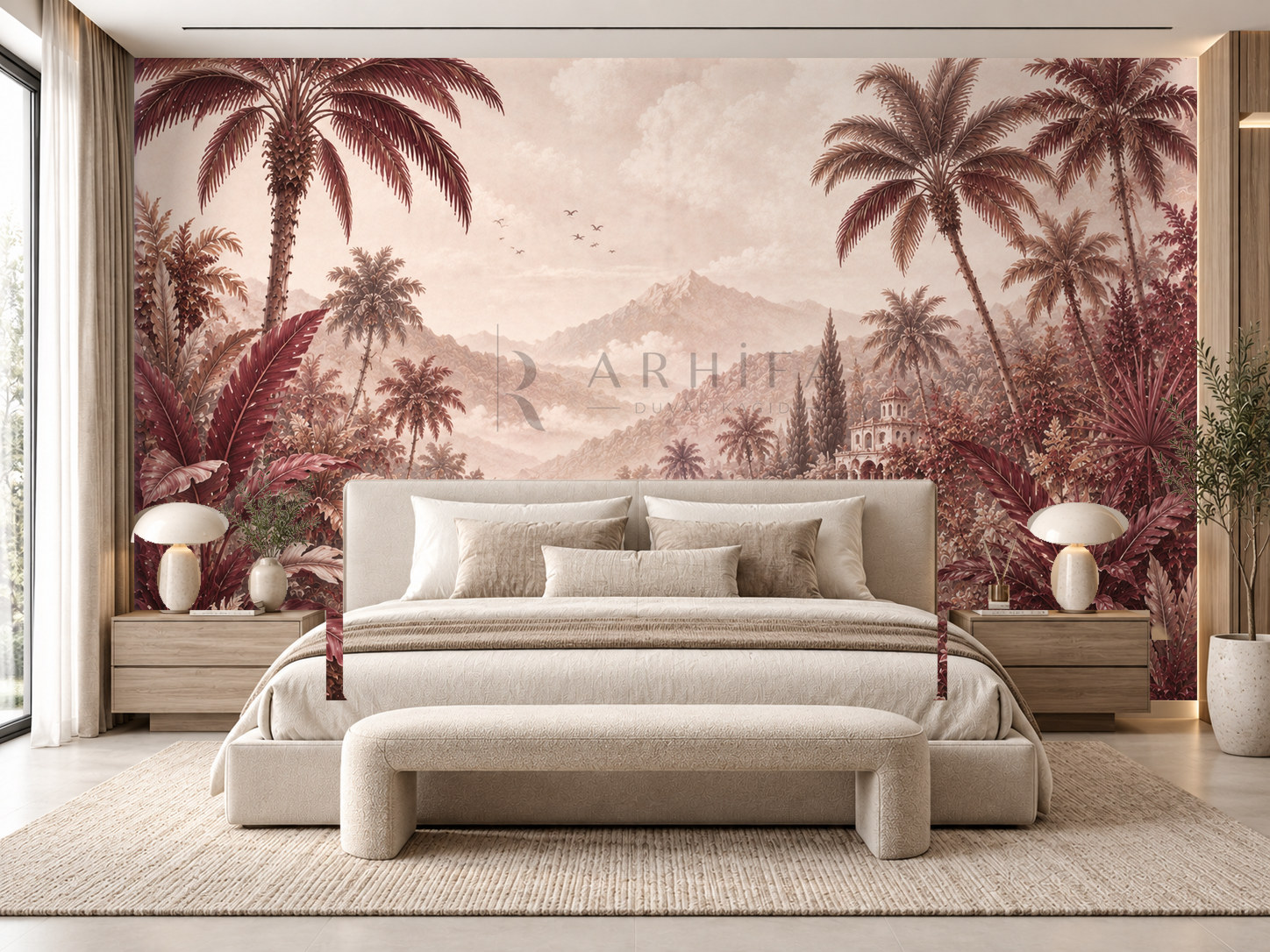— Burgundy Palm Landscape Duvar Kağıdı (FMB-010) – görsel 1