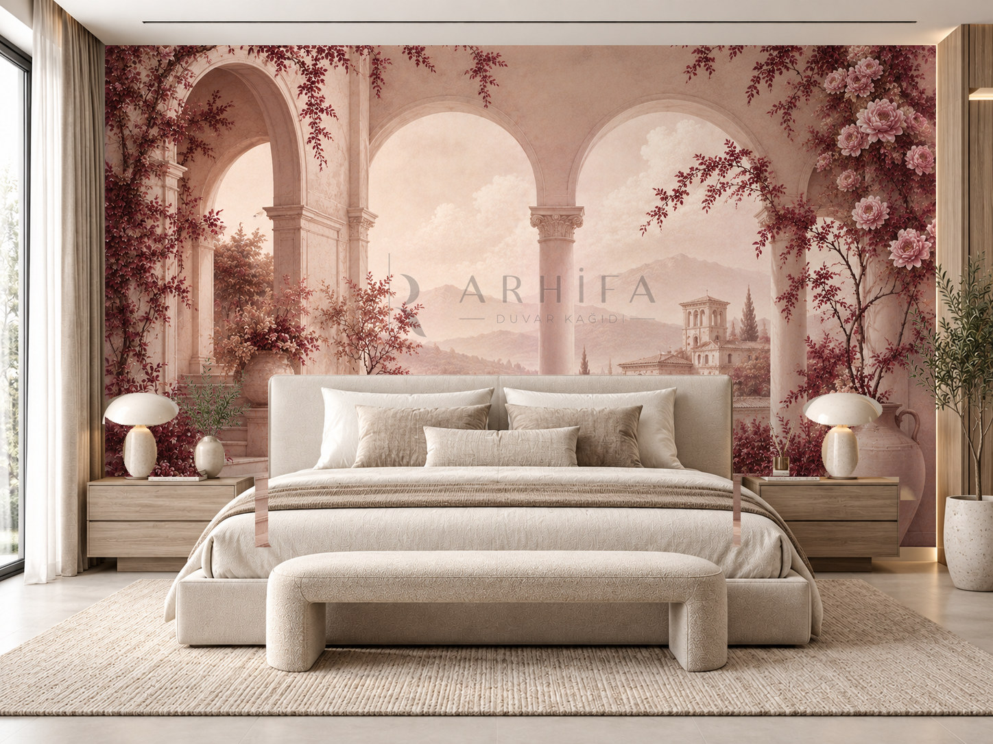 — Soft Burgundy Architecture Duvar Kağıdı (FMB-012) – görsel 1