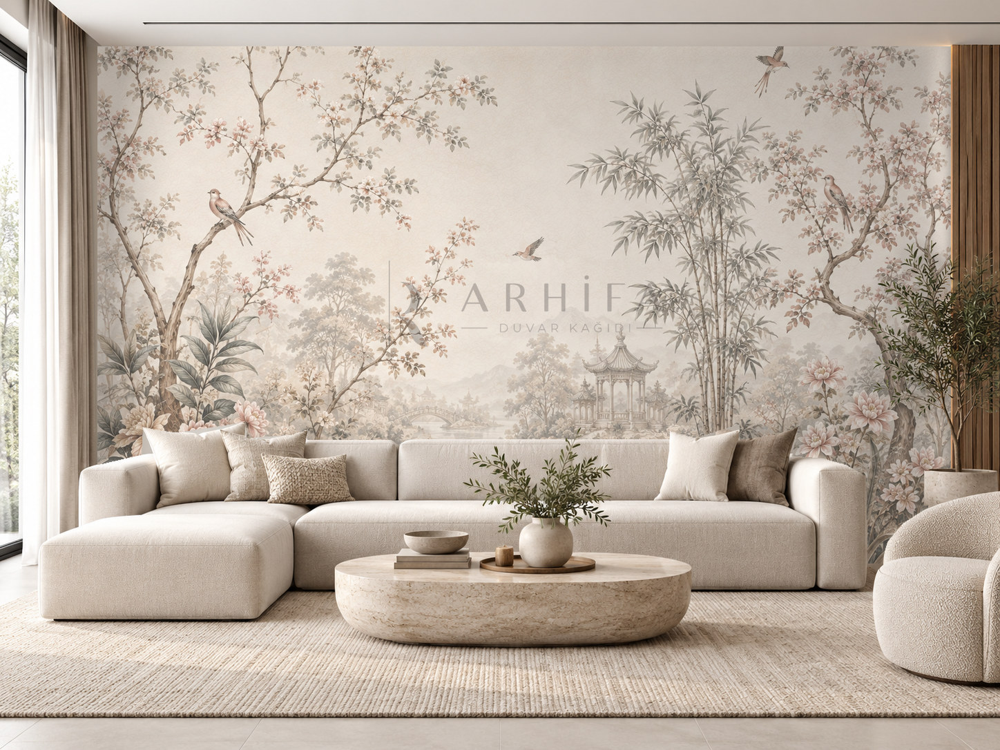 — Soft Chinoiserie Garden Duvar Kağıdı (FM-006) – görsel 1
