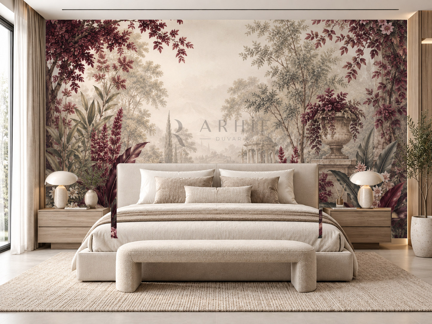 — Burgundy Garden Duvar Kağıdı (FM-011) – görsel 1