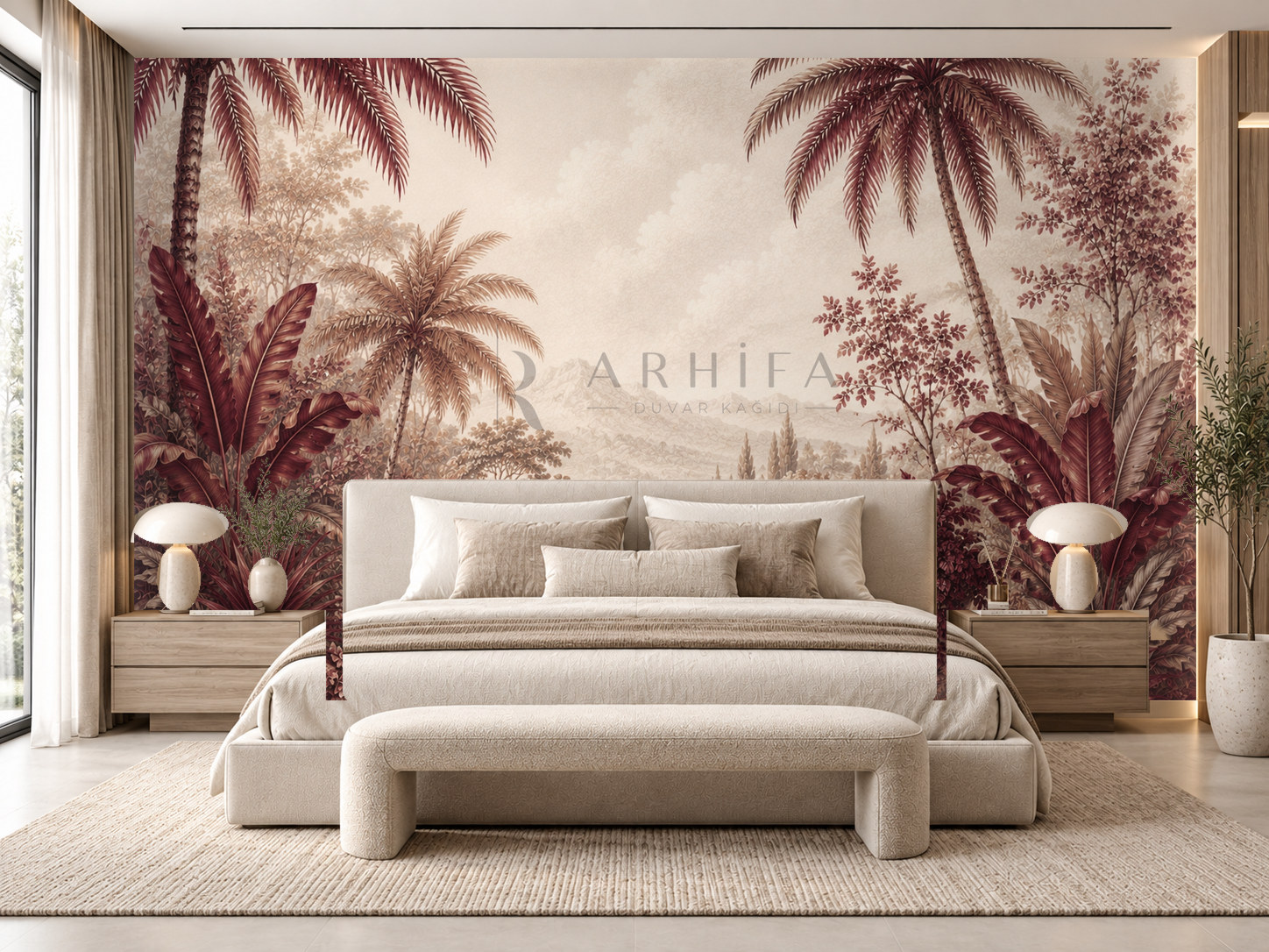 — Burgundy Palms Duvar Kağıdı (FM-013) – görsel 1