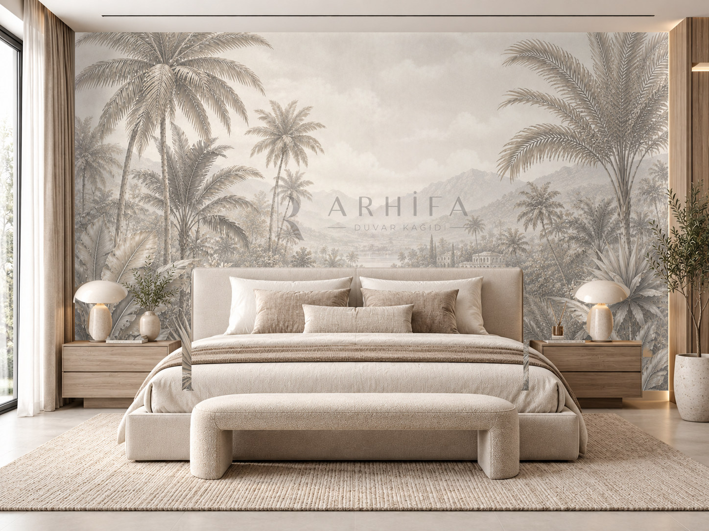— Greige Palm Landscape Duvar Kağıdı (FMG-010) – görsel 1