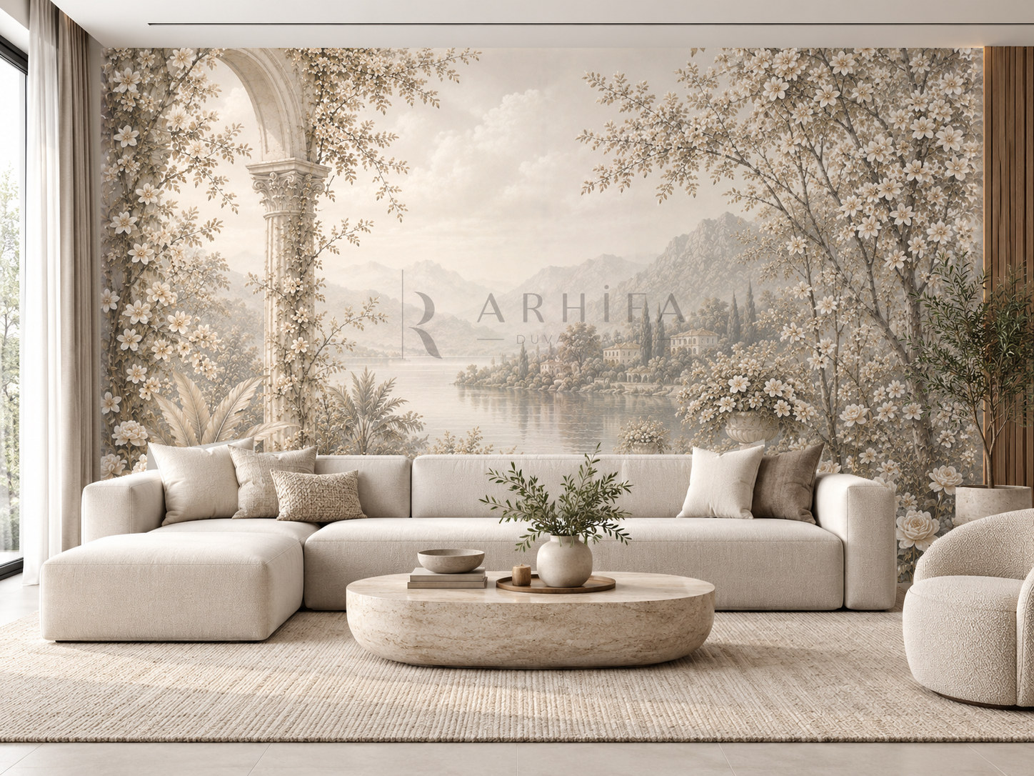 — Greige Blossom Garden Duvar Kağıdı (FMG-014) – görsel 1