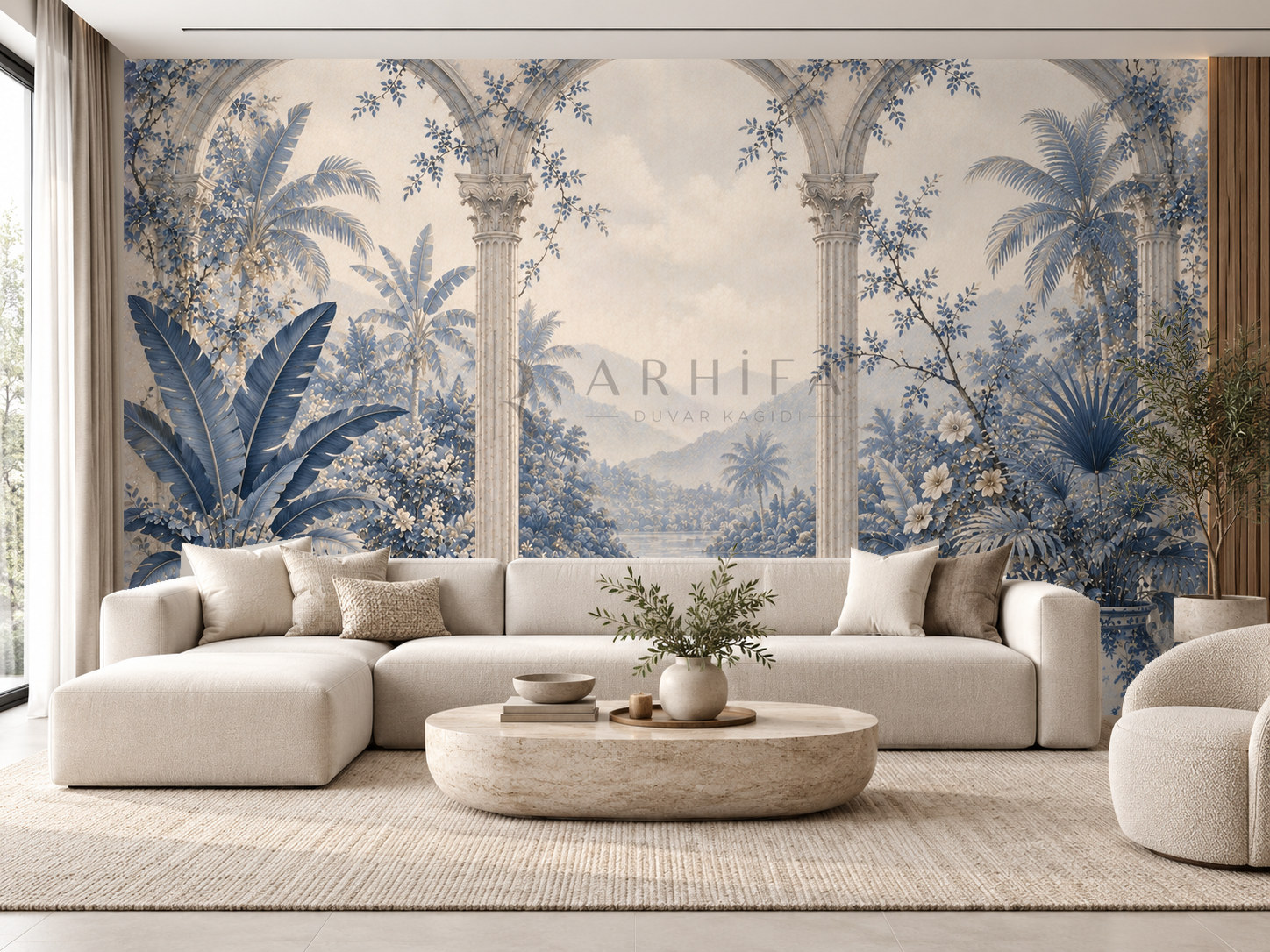 — Quiet Blue Tropical Garden Duvar Kağıdı (FMN-005) – görsel 1